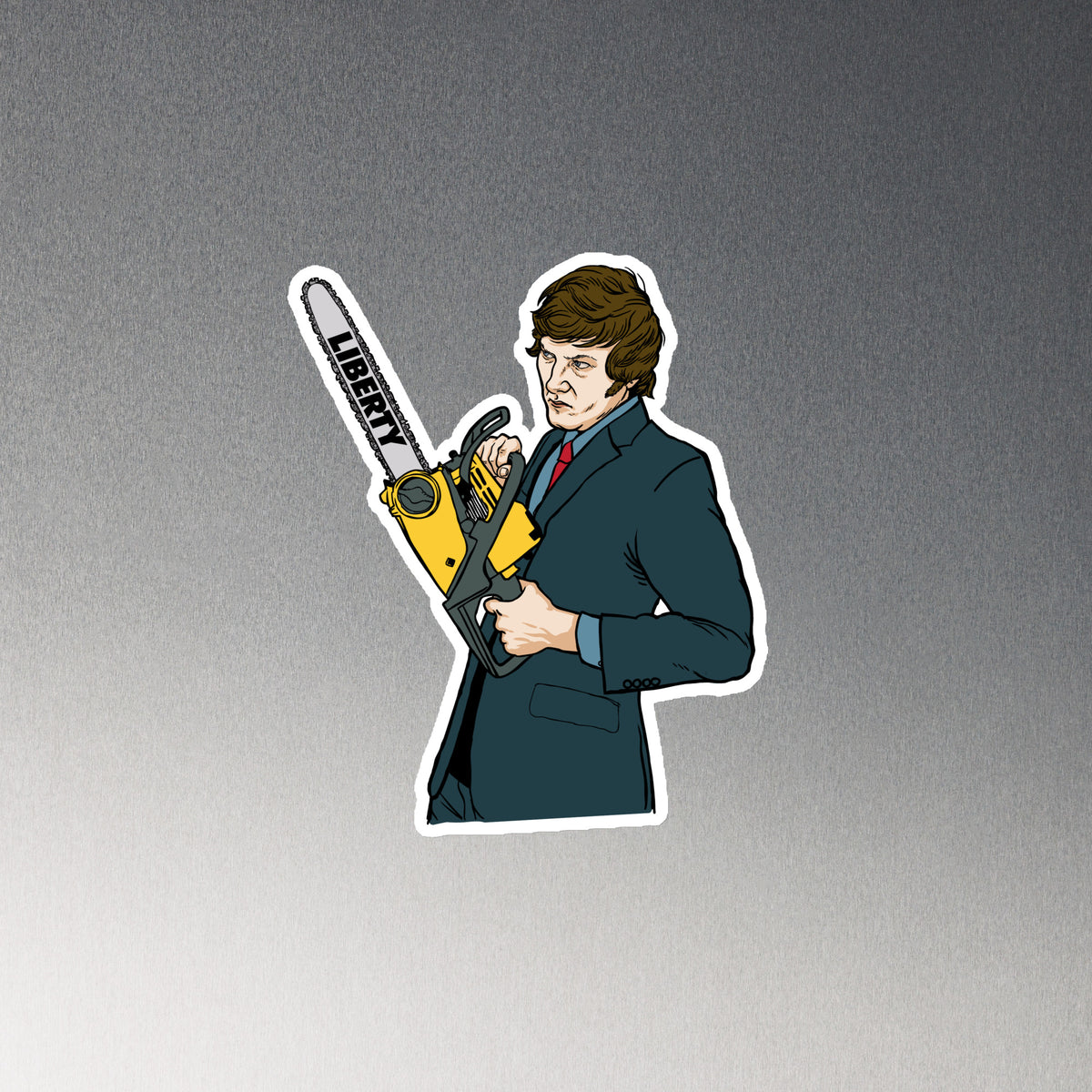 Javier Milei With a Chainsaw Die Cut Magnet