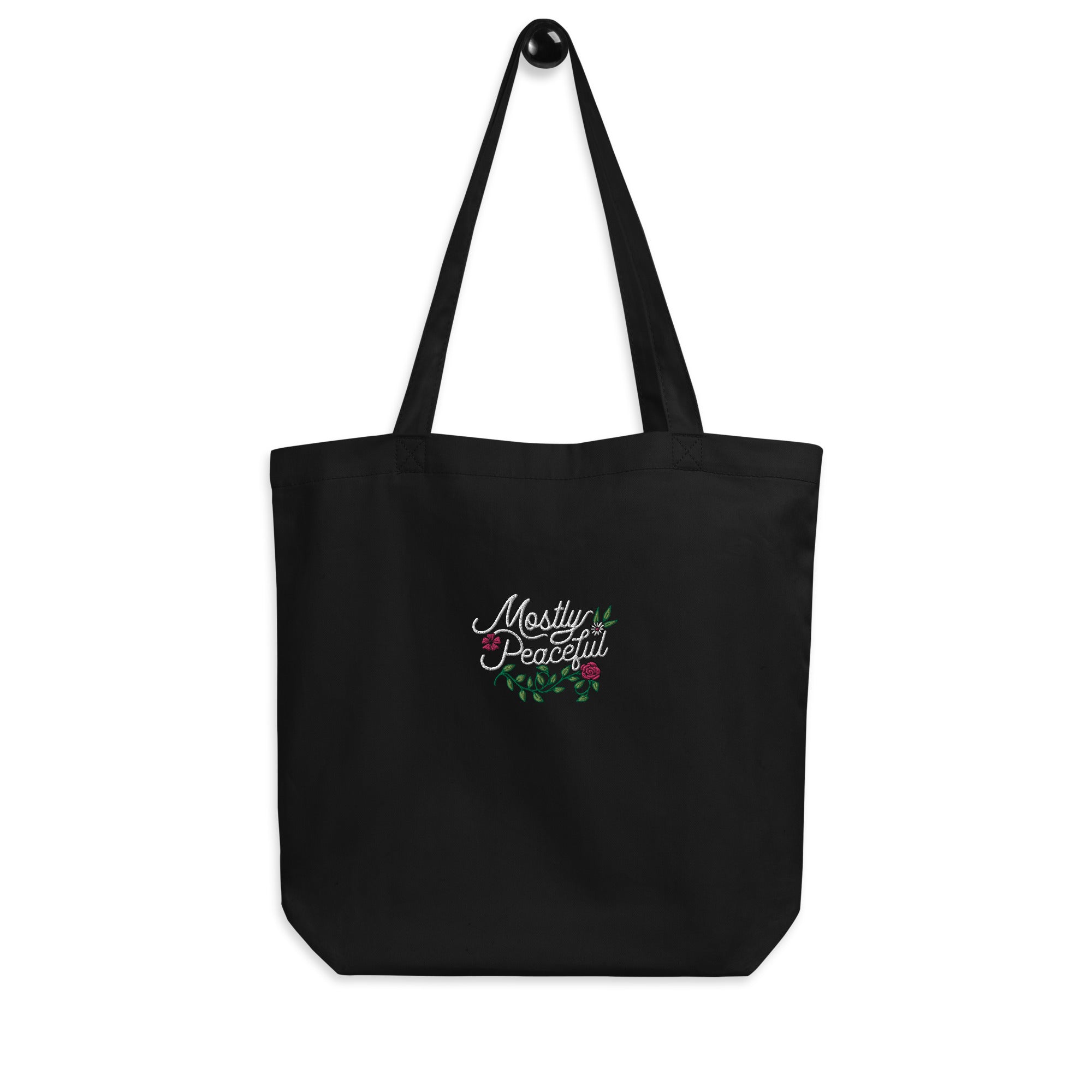 Mostly Peaceful Embroidered Eco Tote Bag