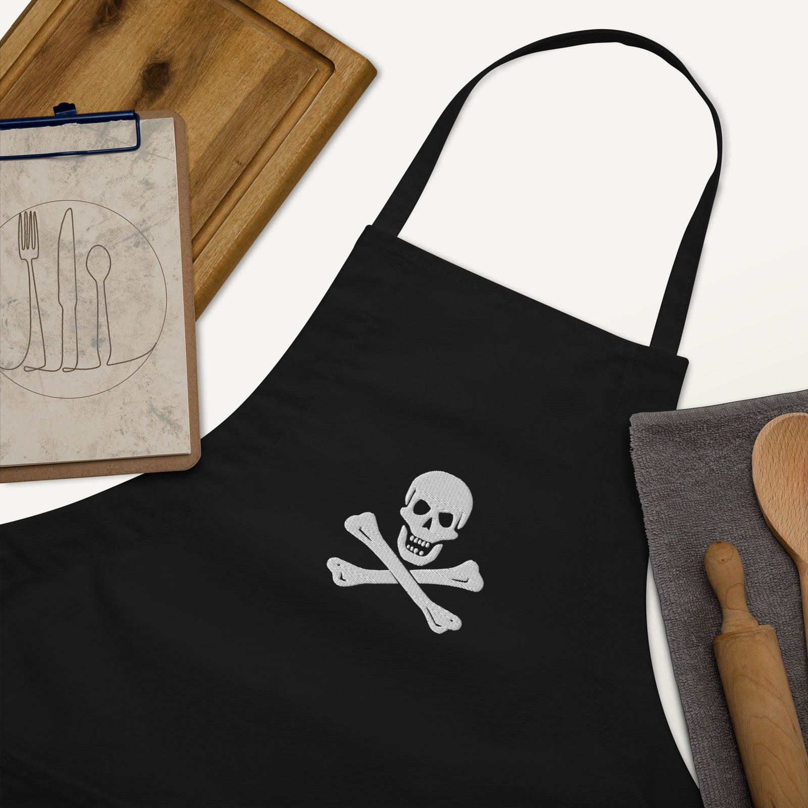 Jolly Roger Pirate Embroidered Apron