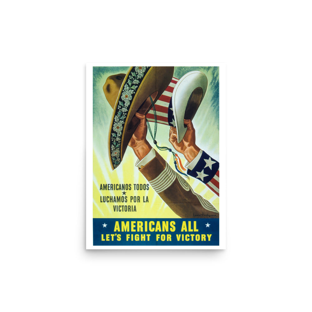 Americans All: Let's Fight for Victory WWII Propaganda Poster