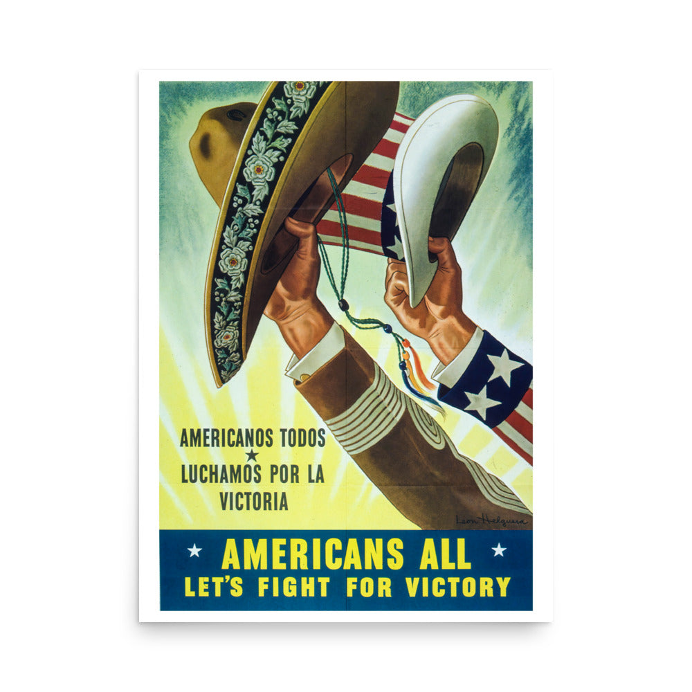 Americans All: Let's Fight for Victory WWII Propaganda Poster