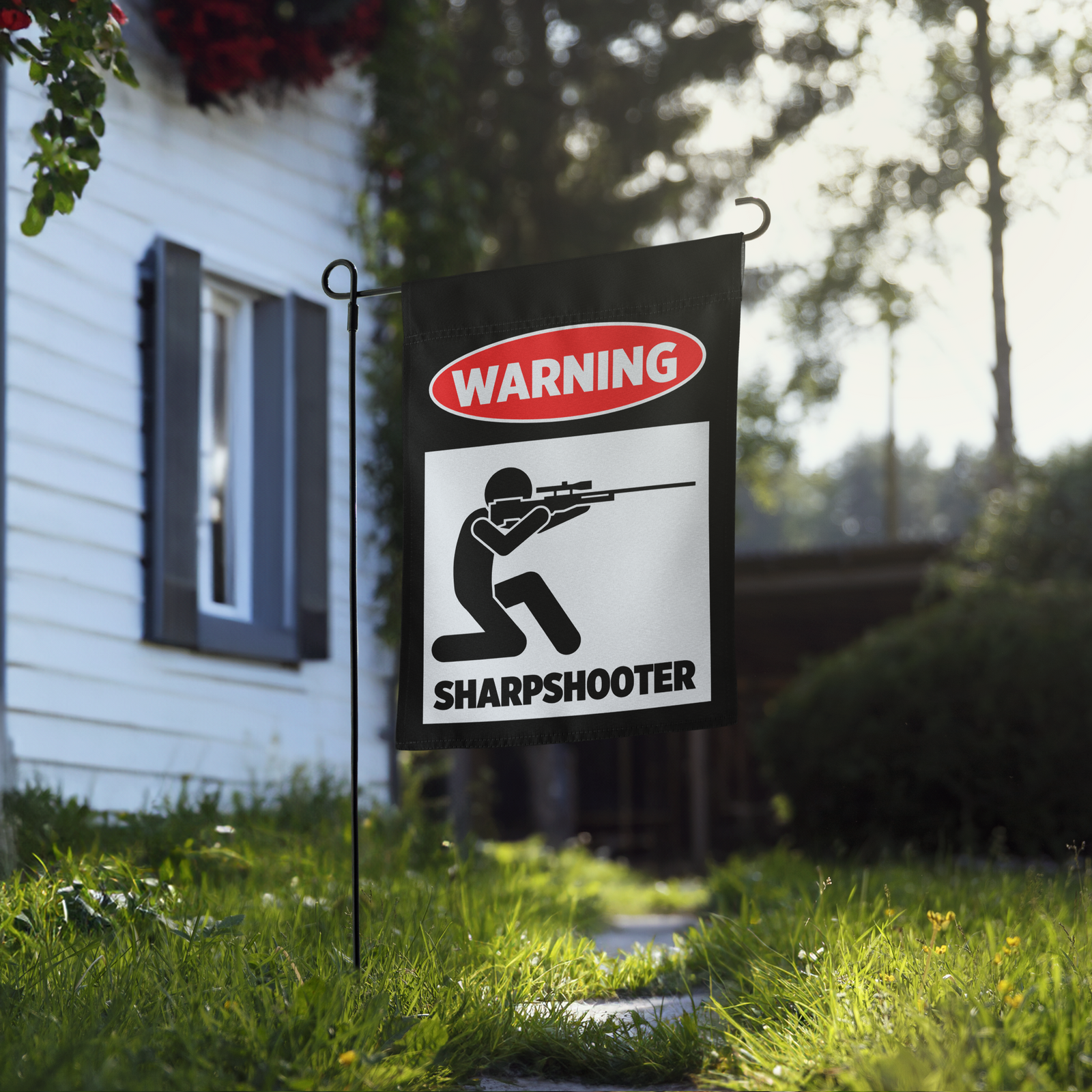 Sharpshooter Warning Garden flag