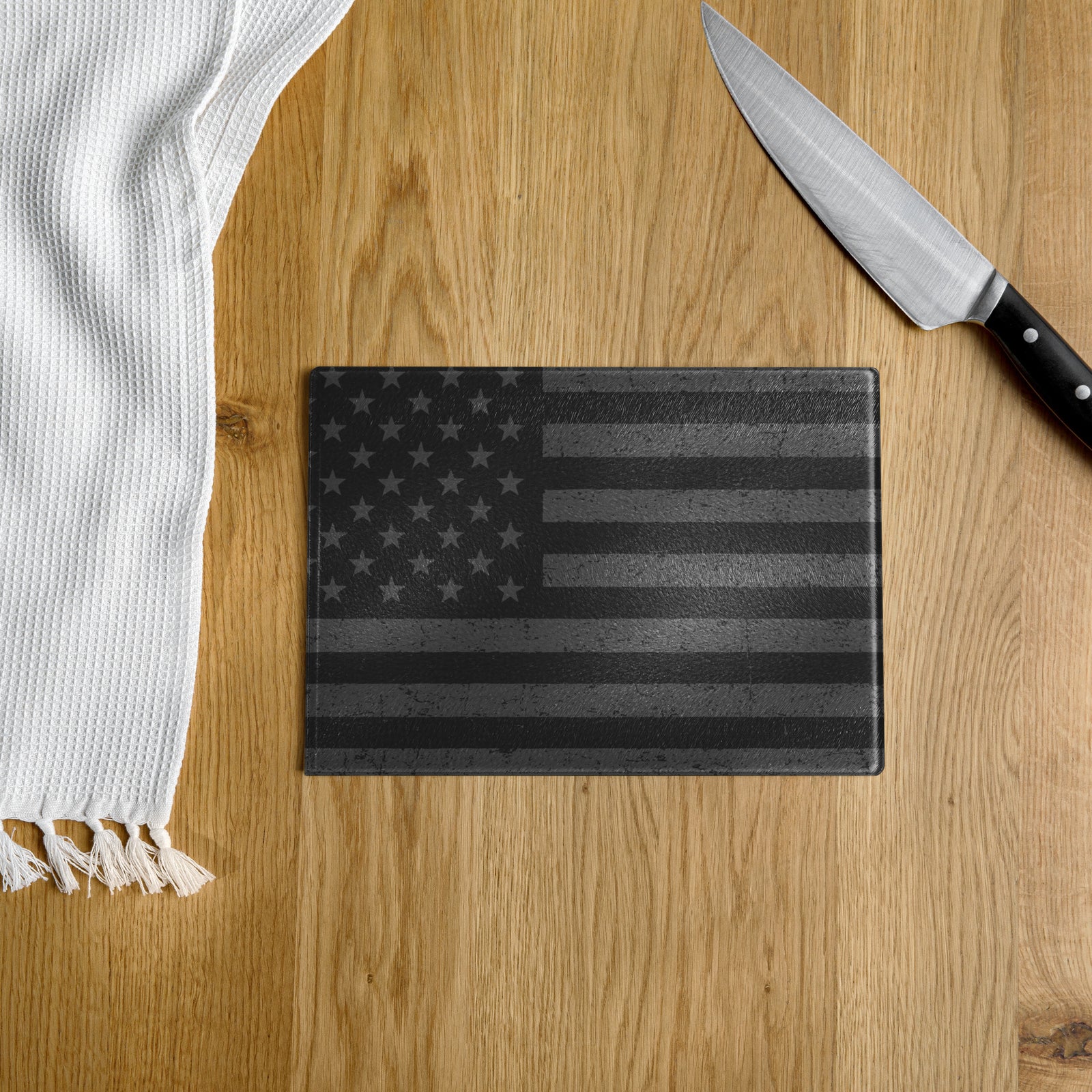 Stars and Bars Black Glass Cutting Board