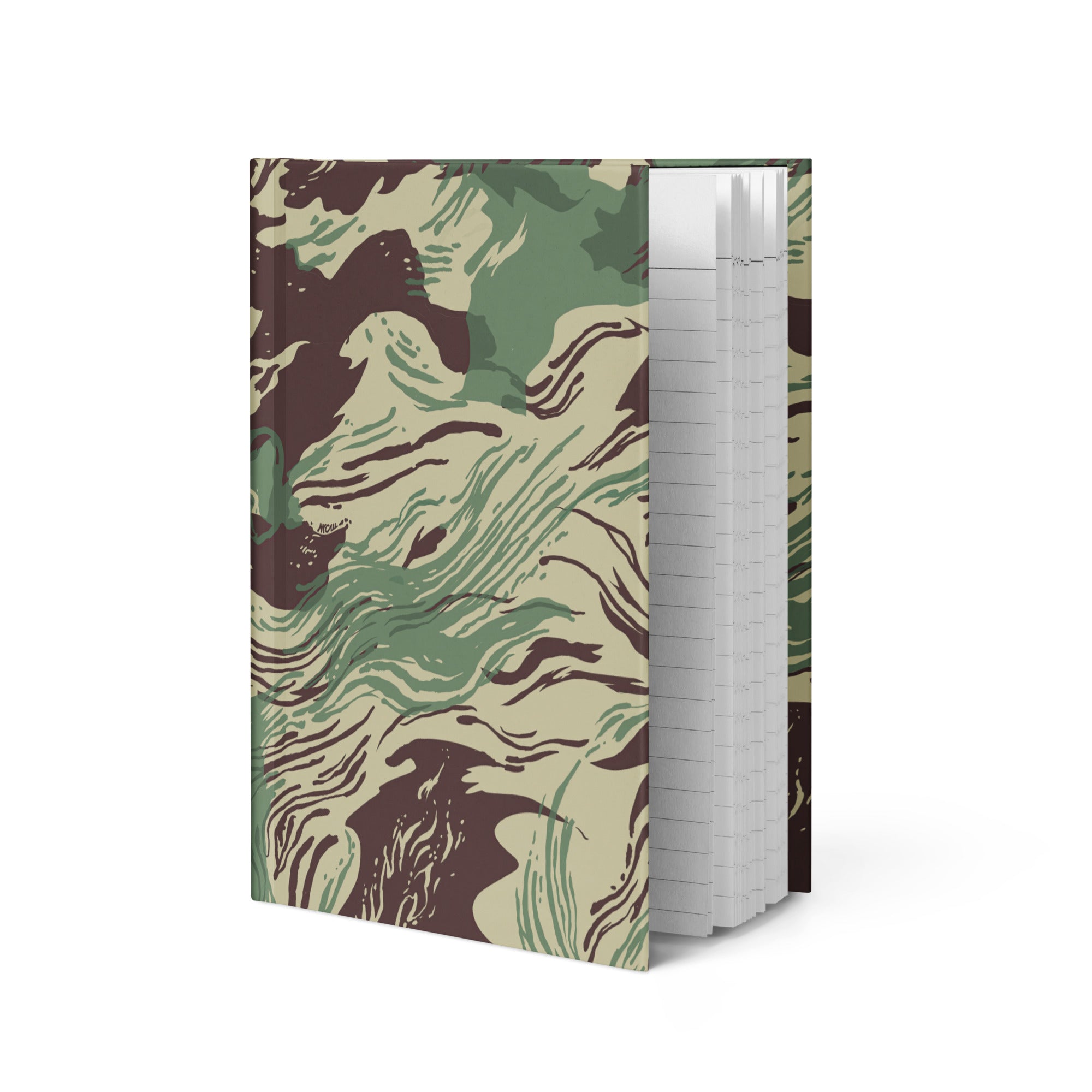 Notebook with a camouflage pattern on a white background