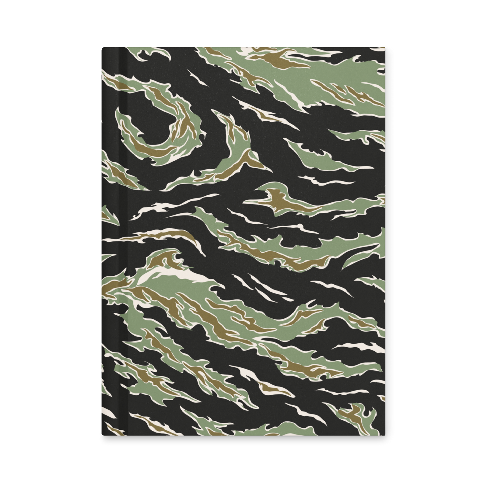 Notebook with green tiger stripe pattern on a black background