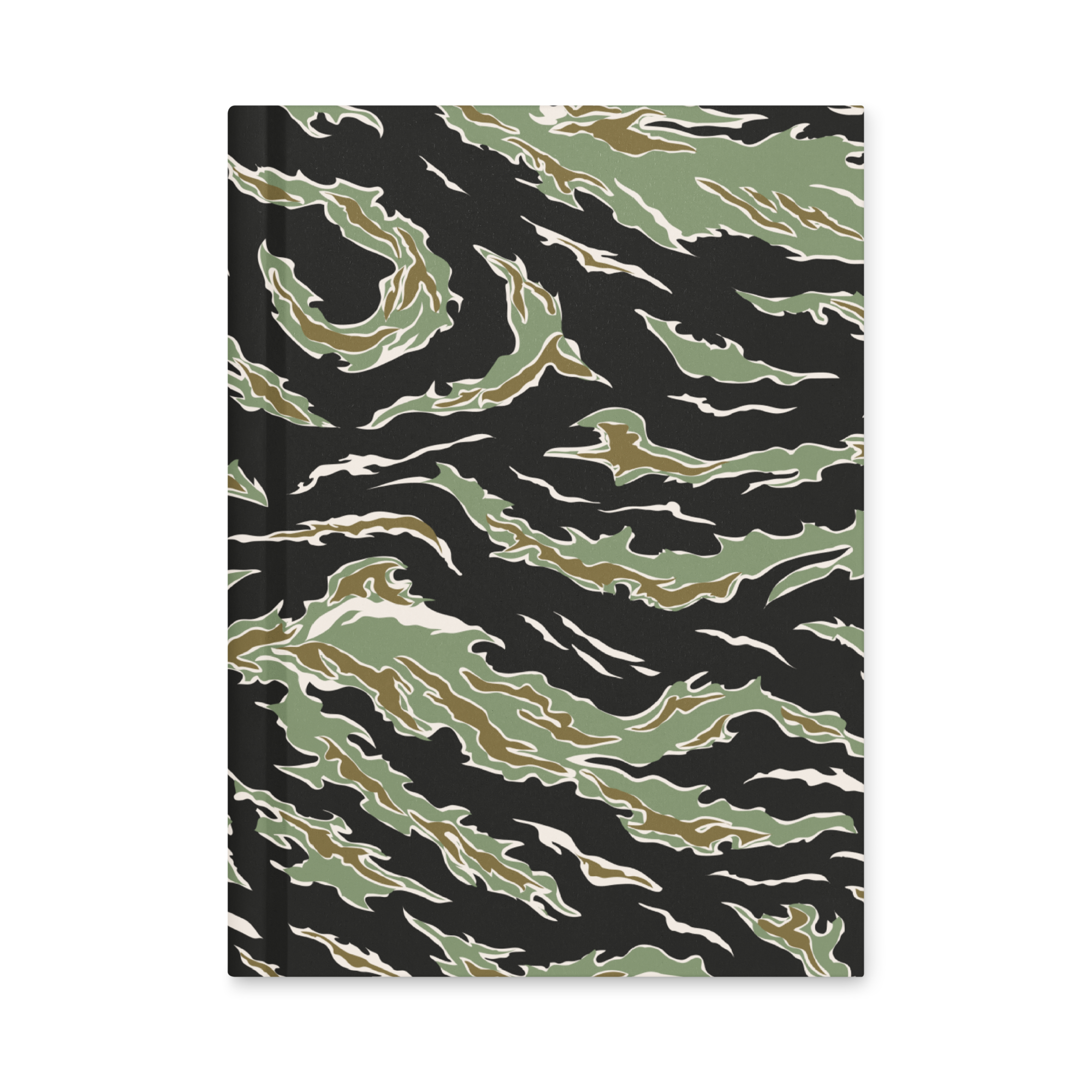 Notebook with green tiger stripe pattern on a black background