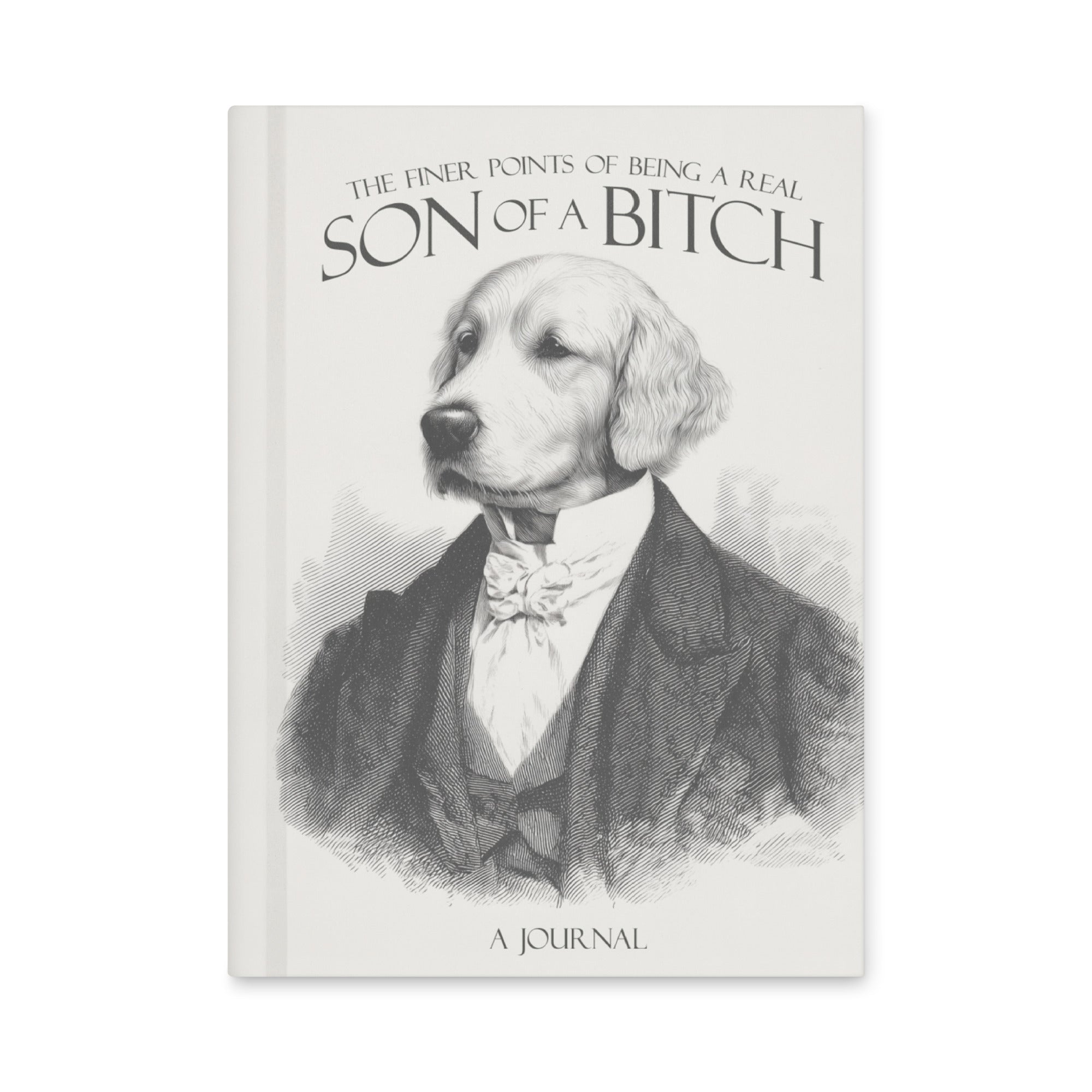 Book cover with a dog illustration and text on a white background