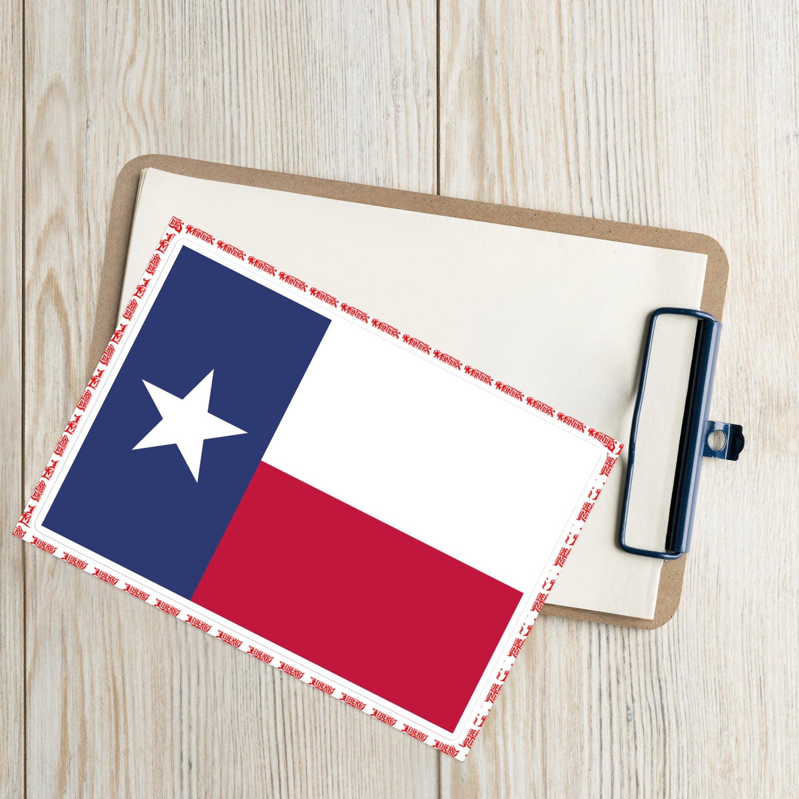 A jumbo 5.83″×8.27″ Texas flag sticker with red and blue colors and a white star on a white background.