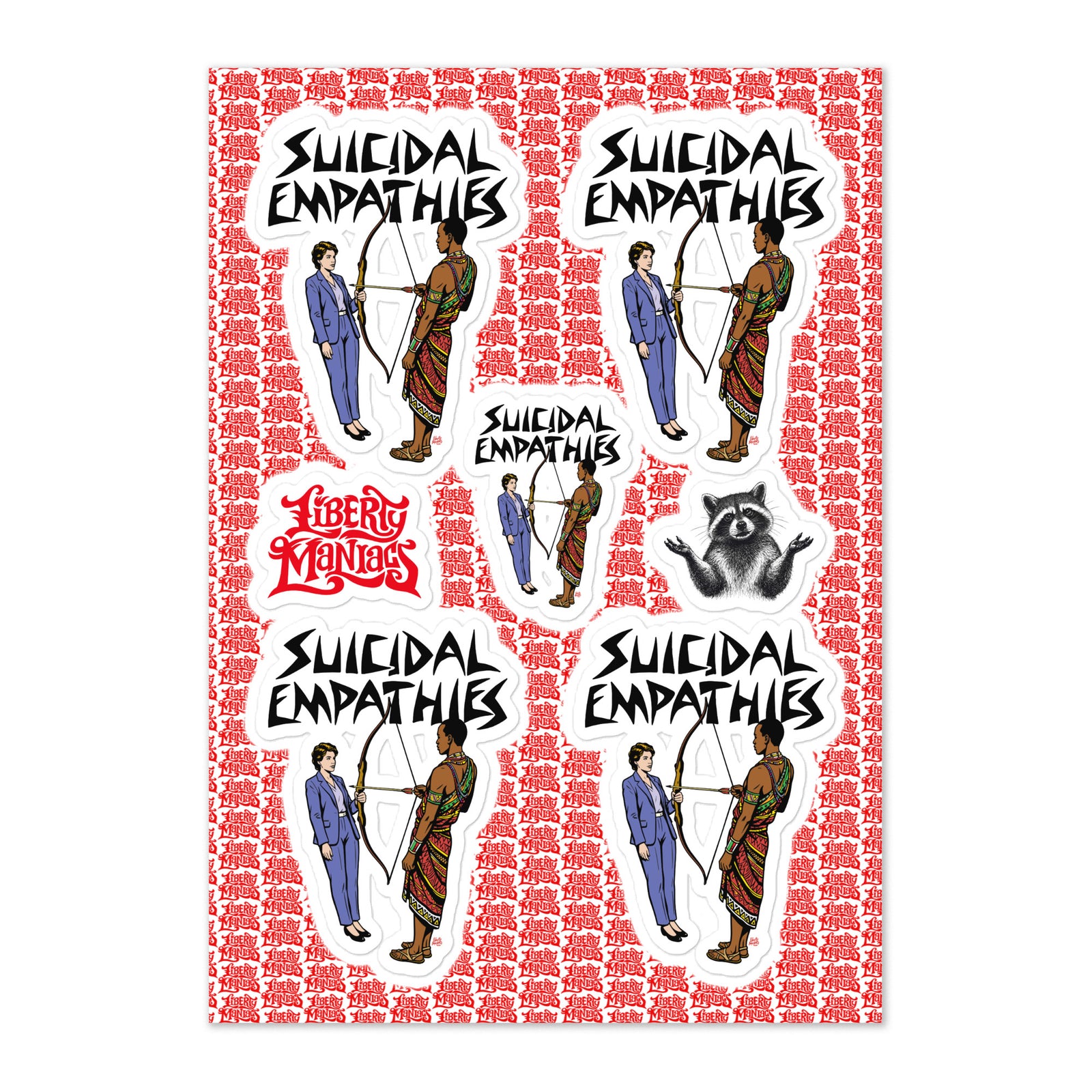 Suicidal Empathies satire sticker pack. Made in the USA by Liberty Maniacs.