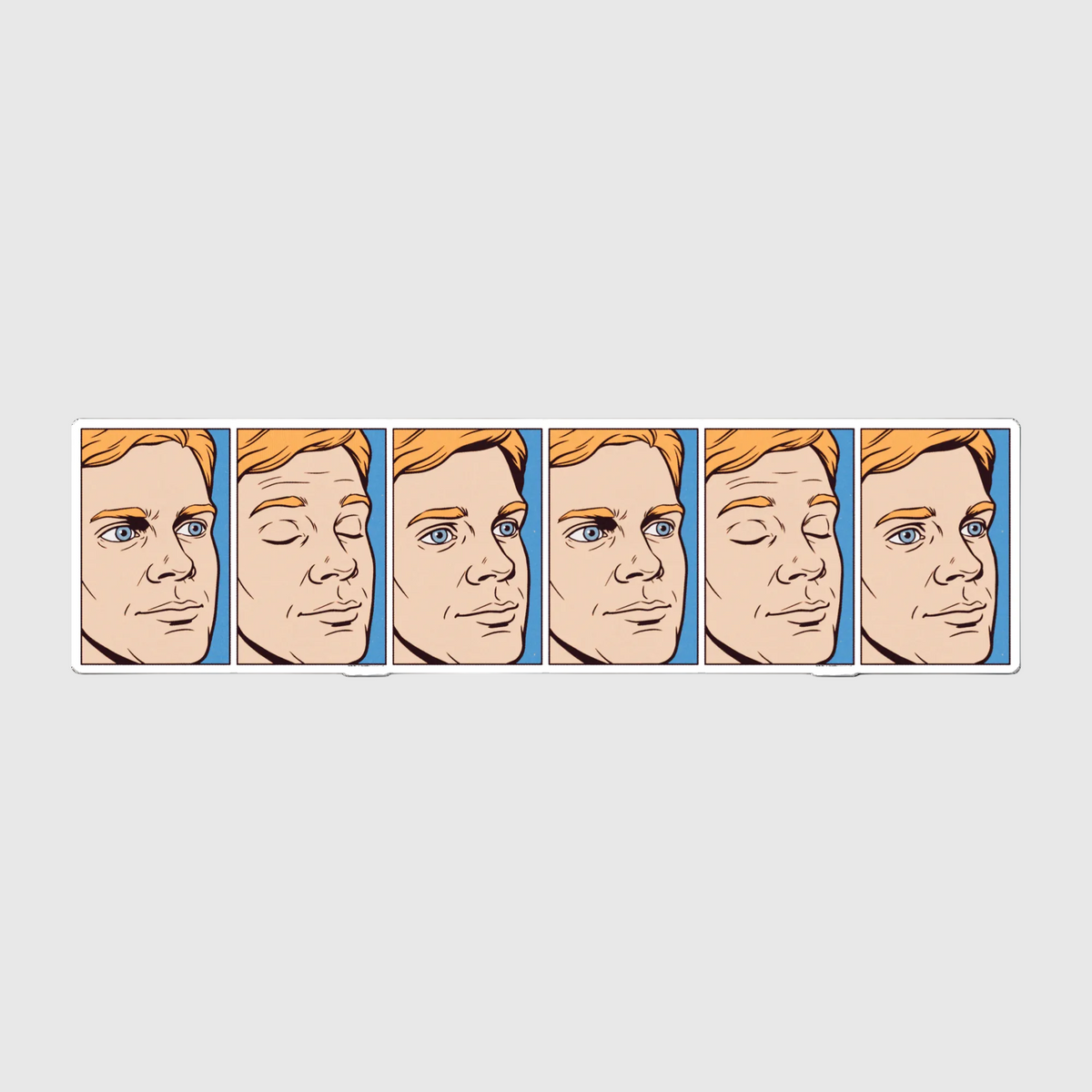 Animated sequence of a man's face with different expressions on a white background