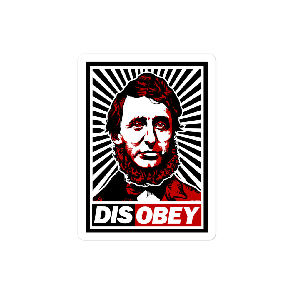 Henry David Thoreau Disobey vinyl sticker mockup, 4 inch size