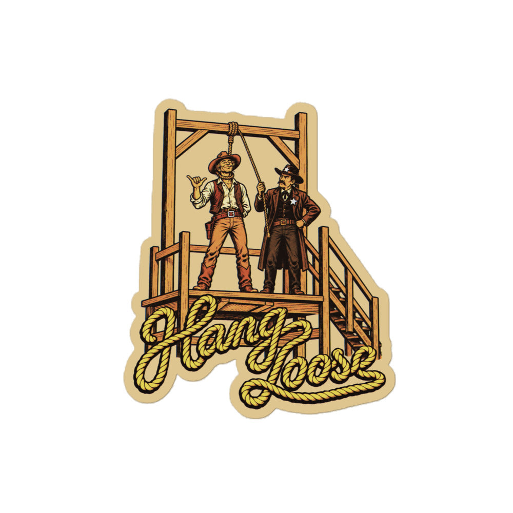 Hang Loose Sticker featuring a cowboy on the gallows