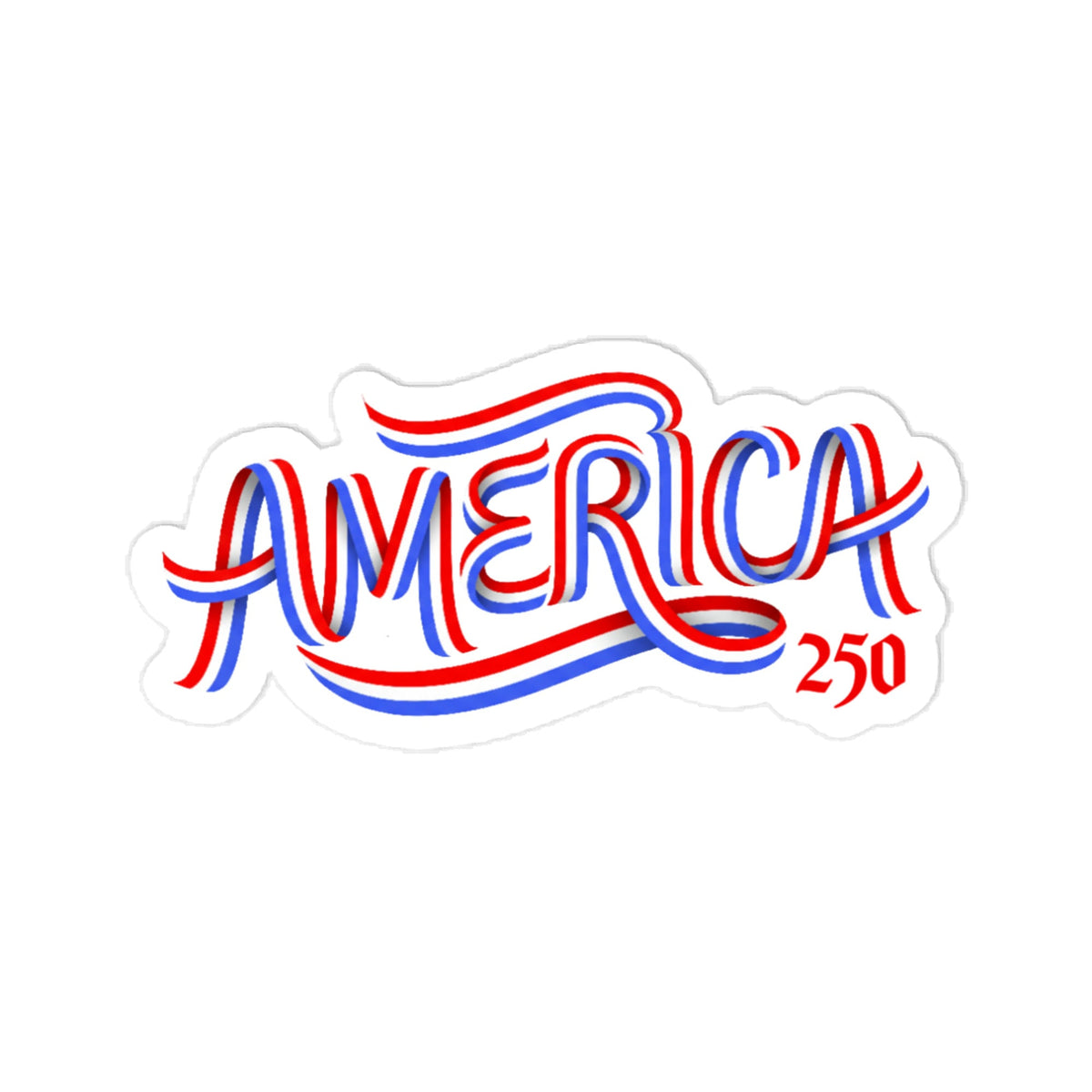 Sticker with 'AMERICA' in red and blue on a white background