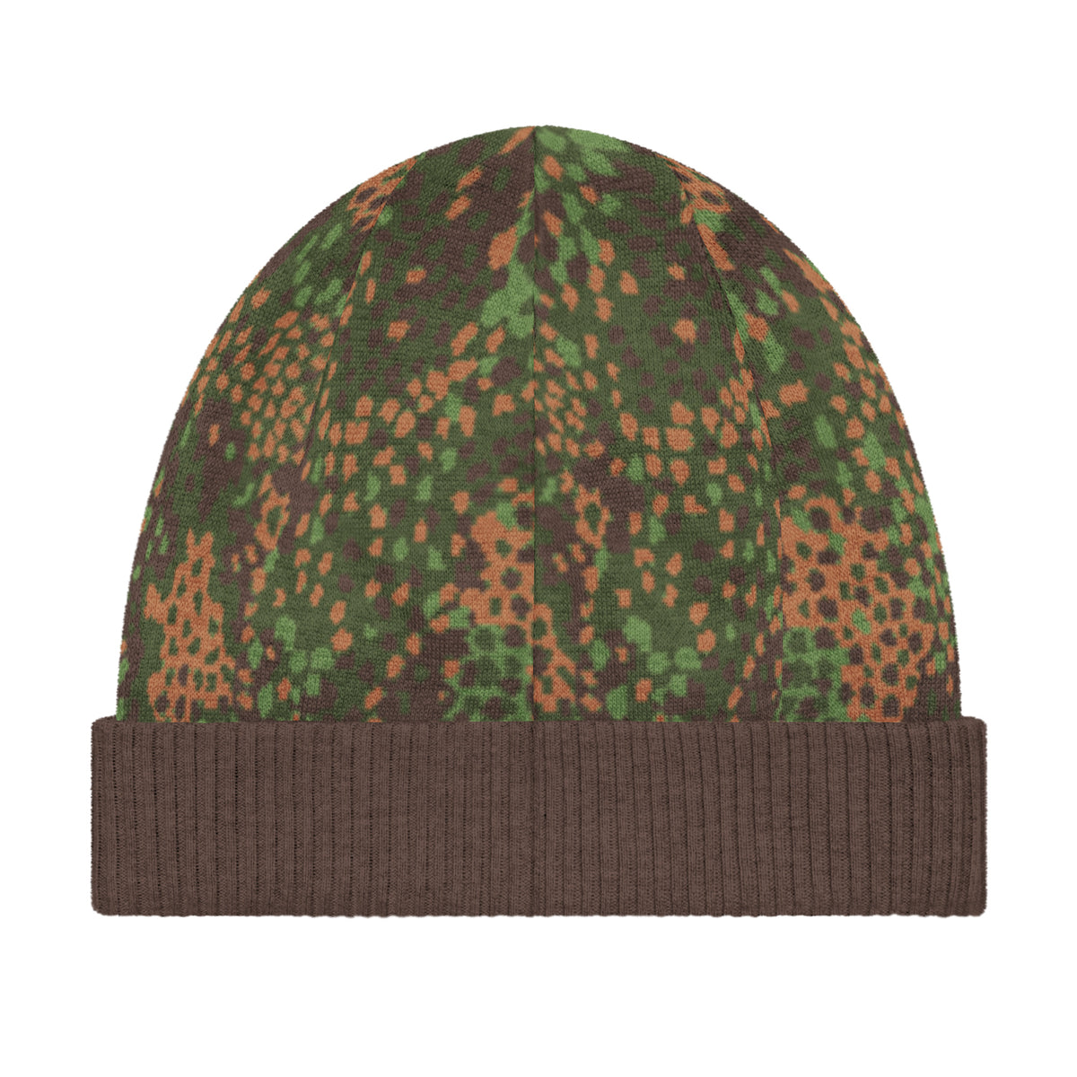 Erbsenmuster Pea Pattern Knitted Camouflage-patterned beanie hat on a white background