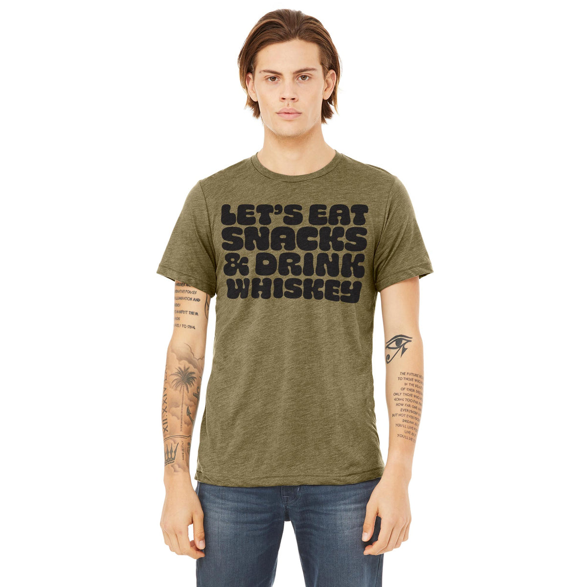 Let&#39;s Eat Snacks &amp; Drink Whiskey Tri-Blend T-Shirt