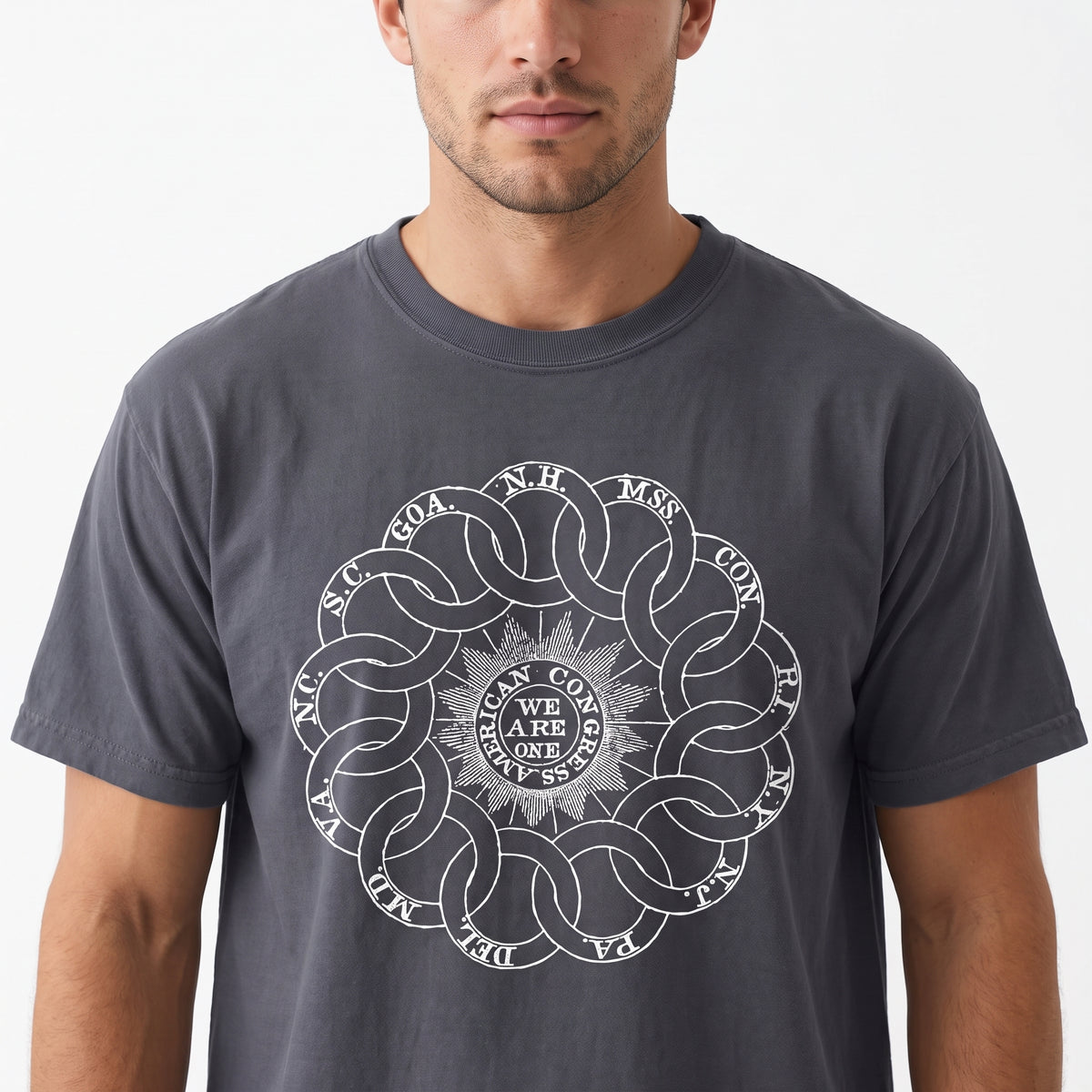 Drab blue Continental Rings Garment Dyed Graphic T-Shirt by Liberty Maniacs