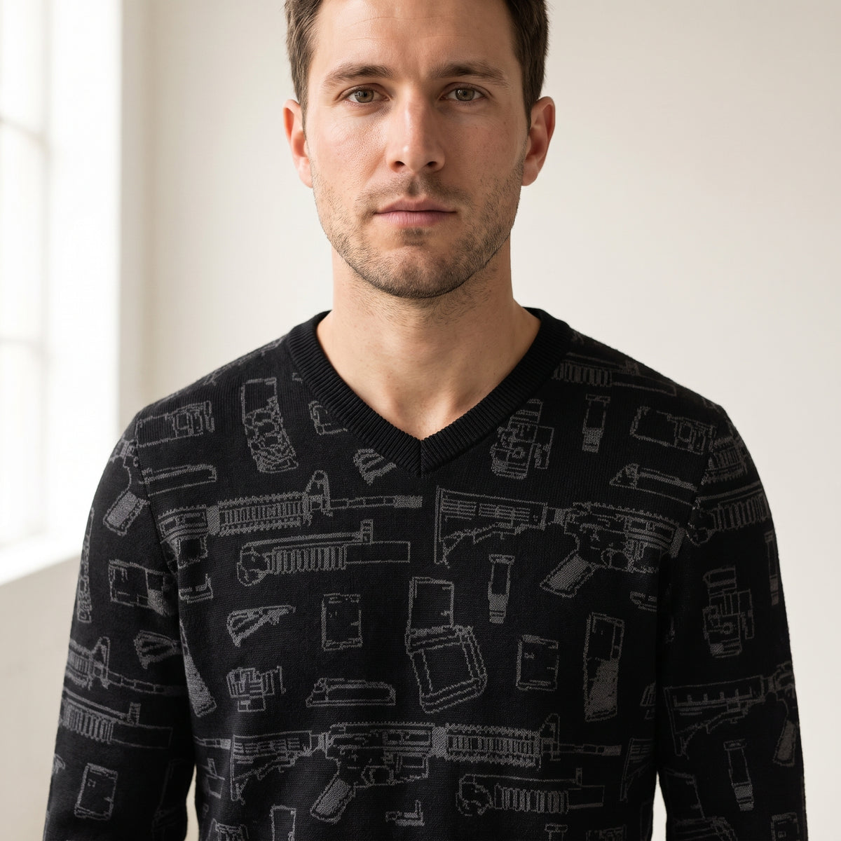 Rifle Attachments V Neck Sweater