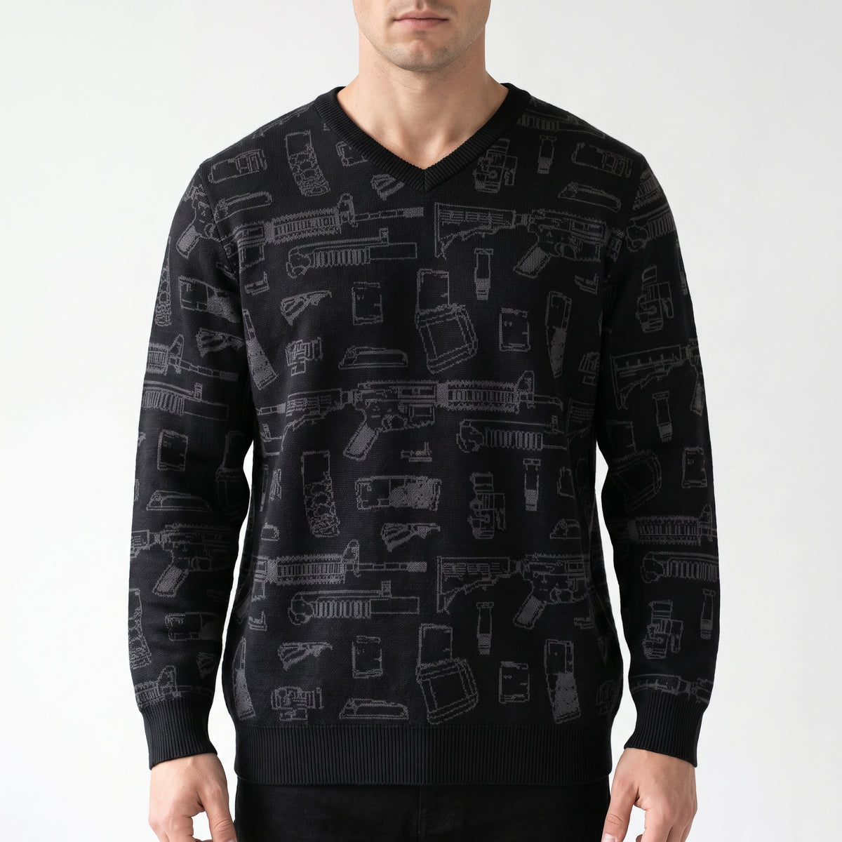 Rifle Attachments V Neck Sweater