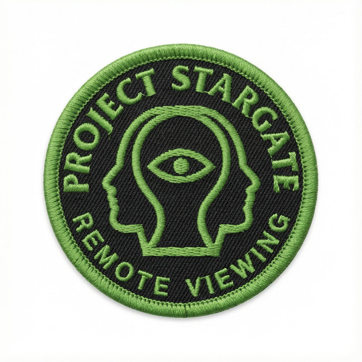 Circular patch with &#39;Project Stargate Remote Viewing&#39; text and logo on a white background