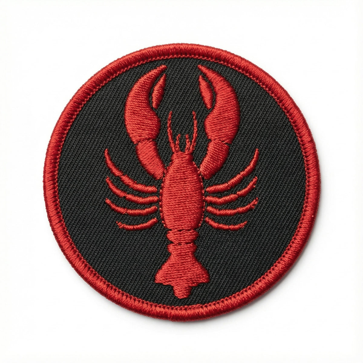 Red lobster patch on a black background