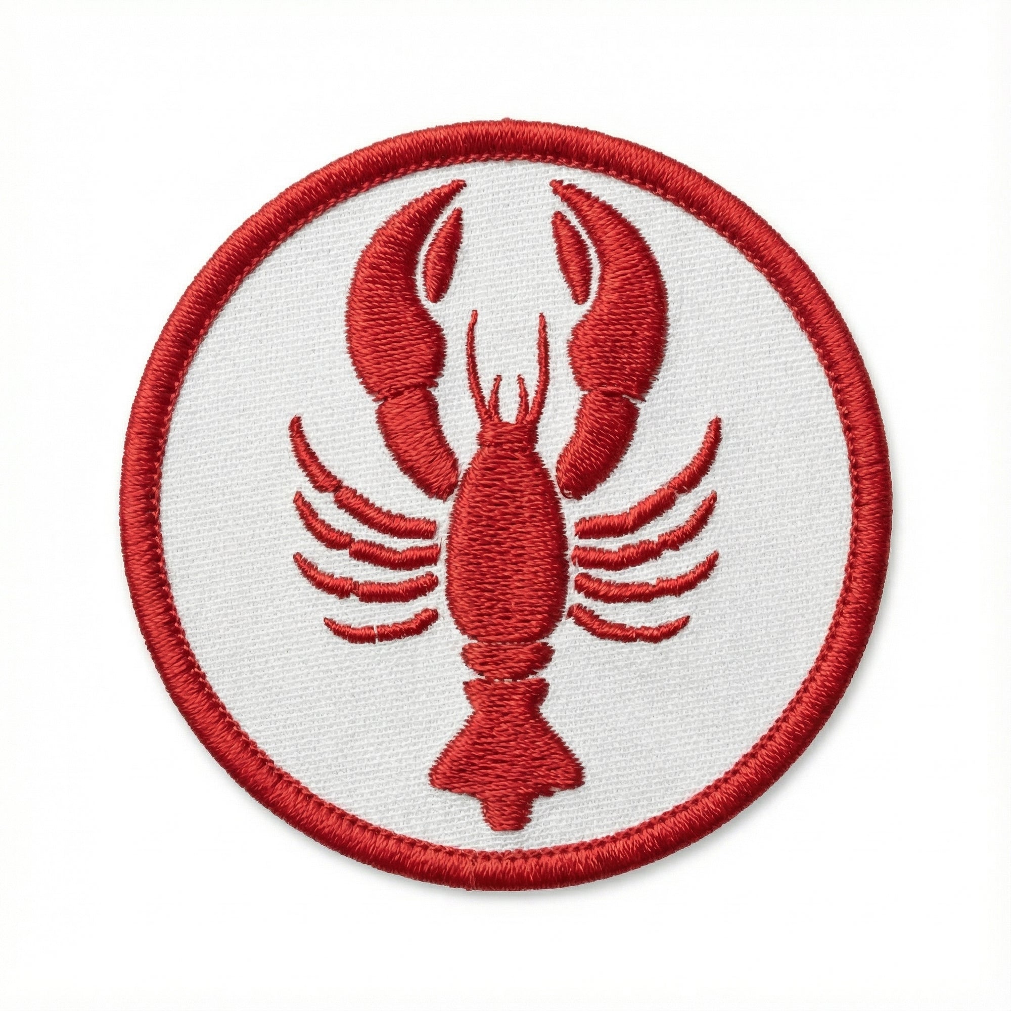 Red lobster patch on a black background