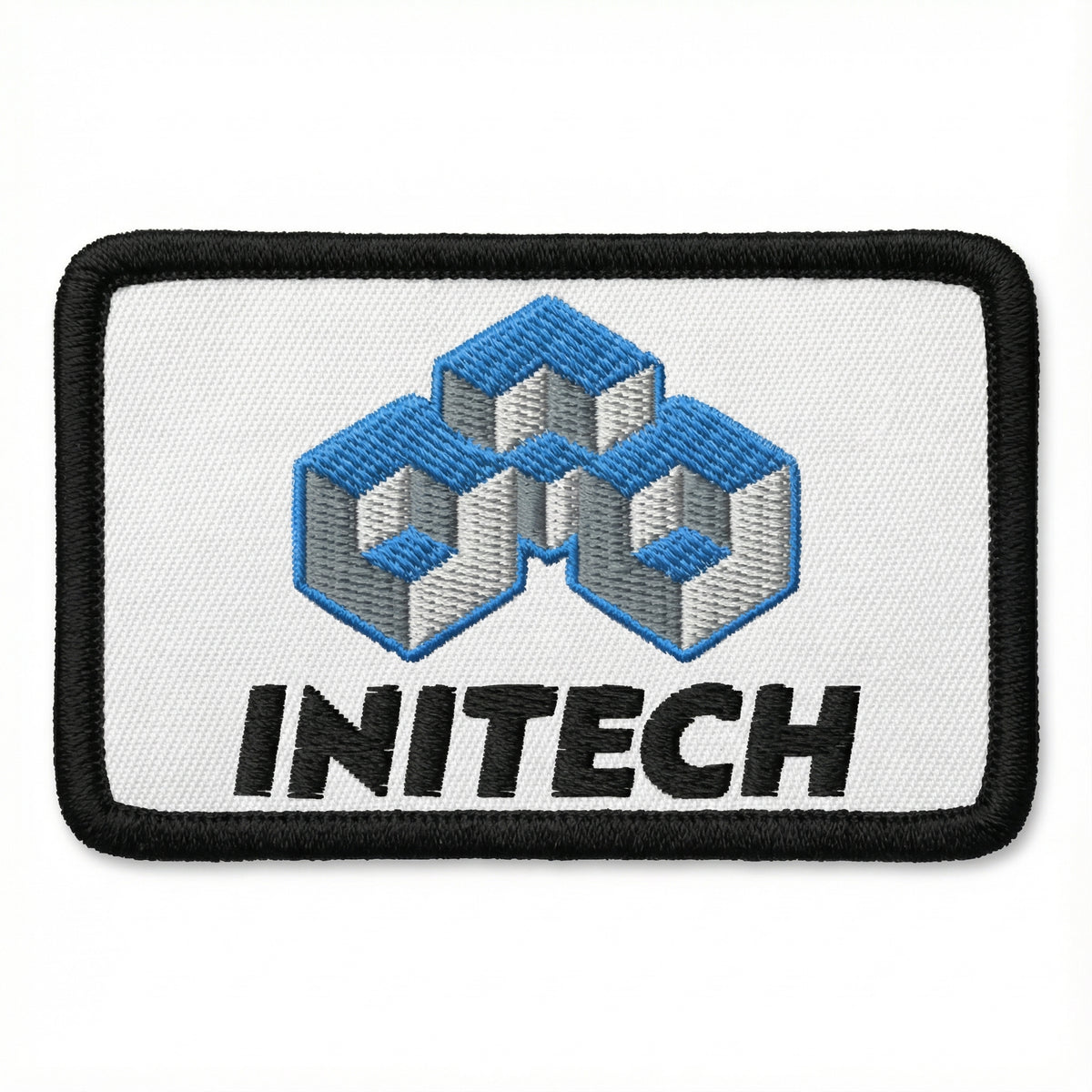 Embroidered patch with &#39;INITECH&#39; logo on a white background