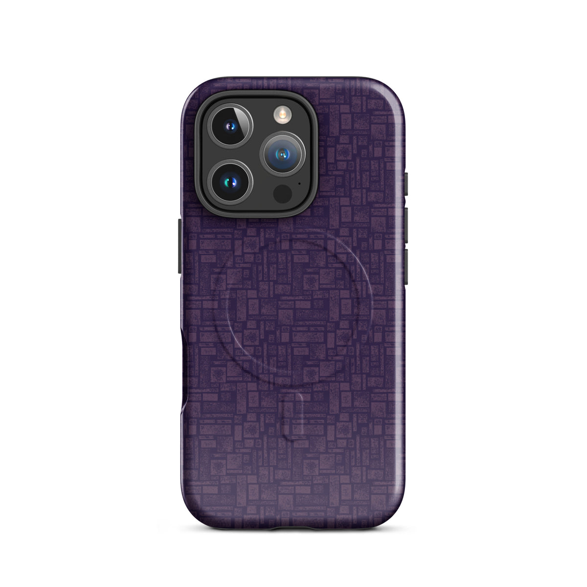 Front view of Purple Cipher MagSafe tough iPhone case by Liberty Maniacs