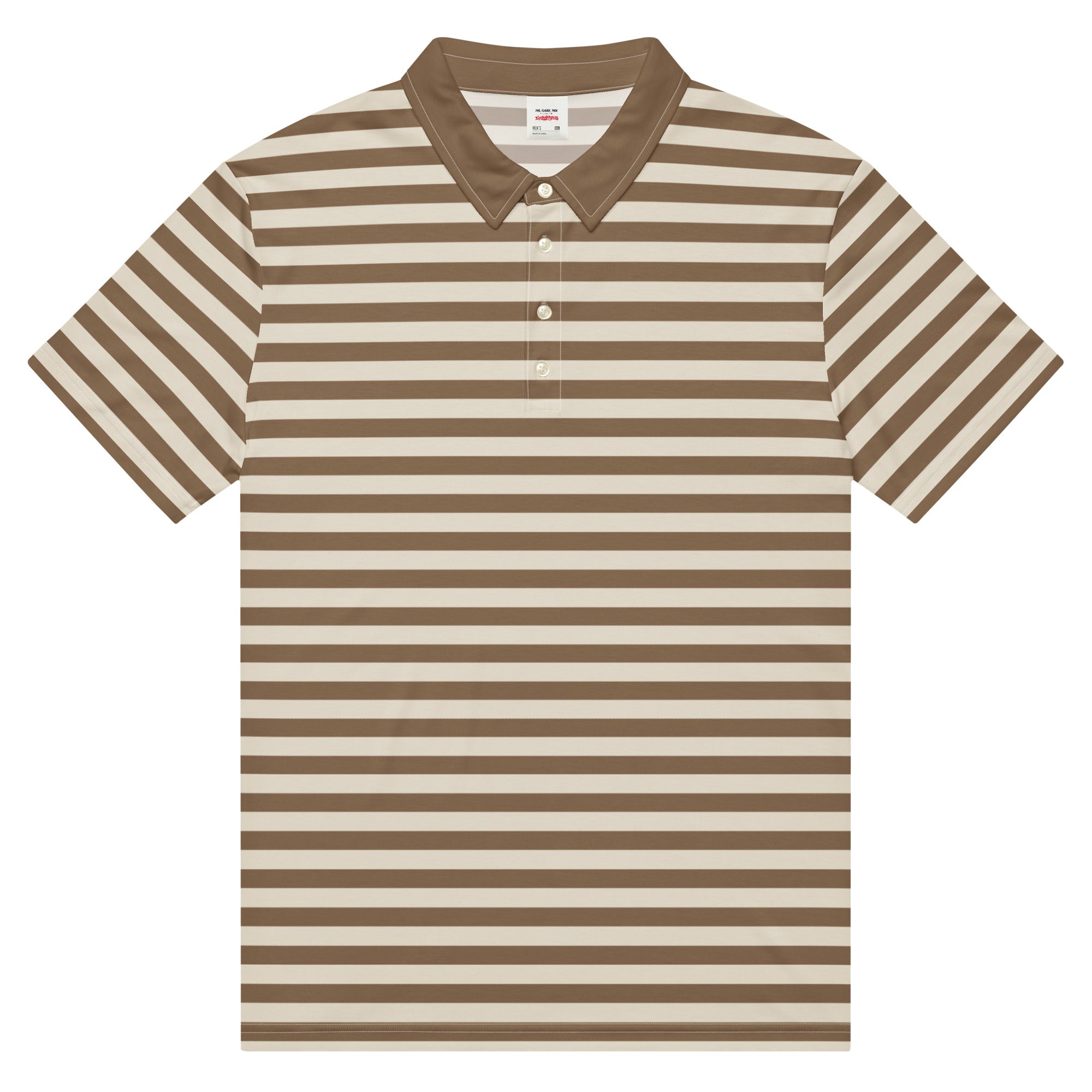 Man wearing a striped Gary Plauche "No gary No" polo and a Riverland Hi-Lift Inc Trucker Cap.