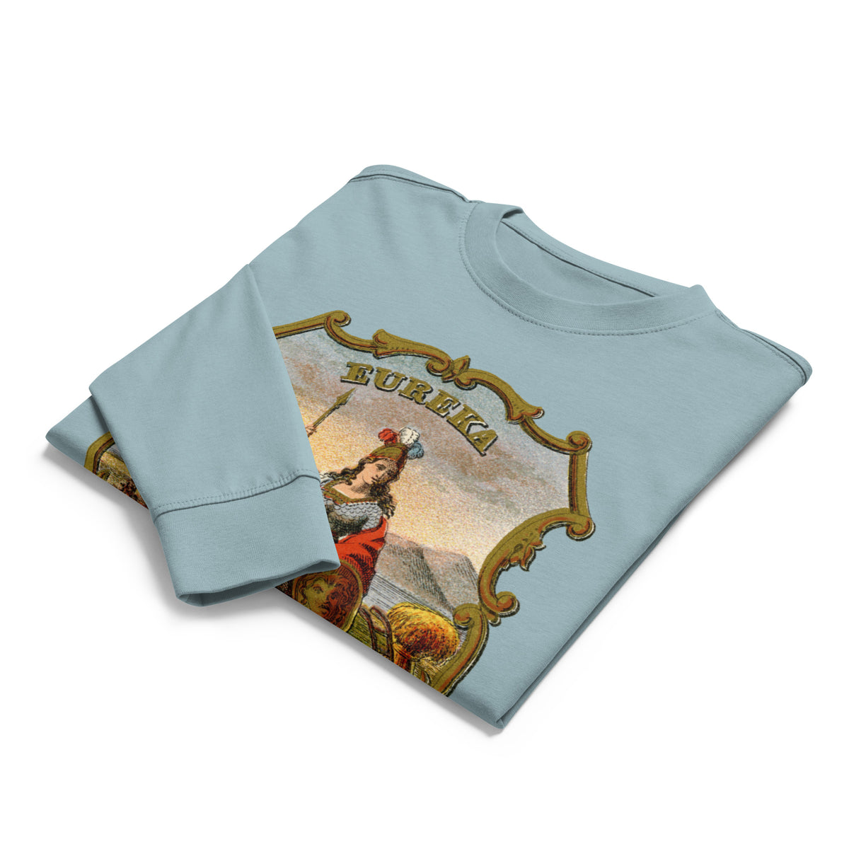 Folded Agave California State Seal long sleeve T-shirt showing the vintage chest print and ribbed sleeve cuff.