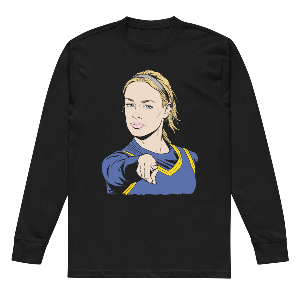 Sophie's Point heavyweight black long sleeve tee, alternate front product mockup