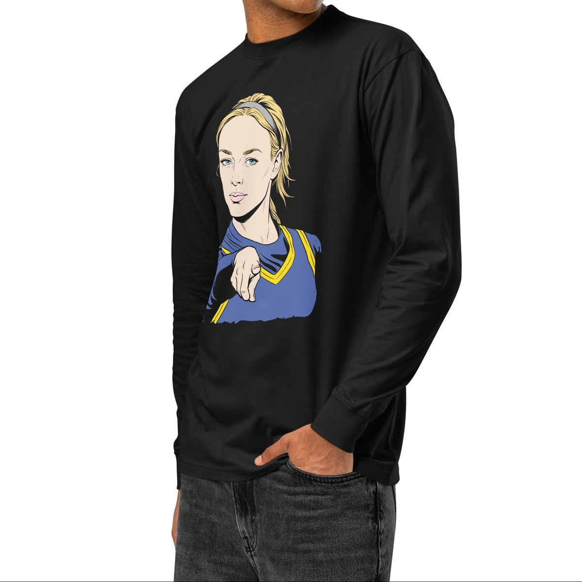 Angled left-front view of Sophie's Point black heavyweight long sleeve tee
