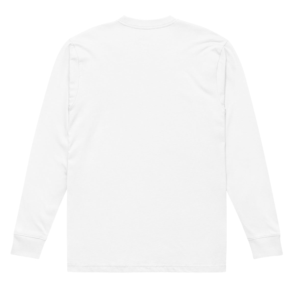 White heavyweight long sleeve tee, back view