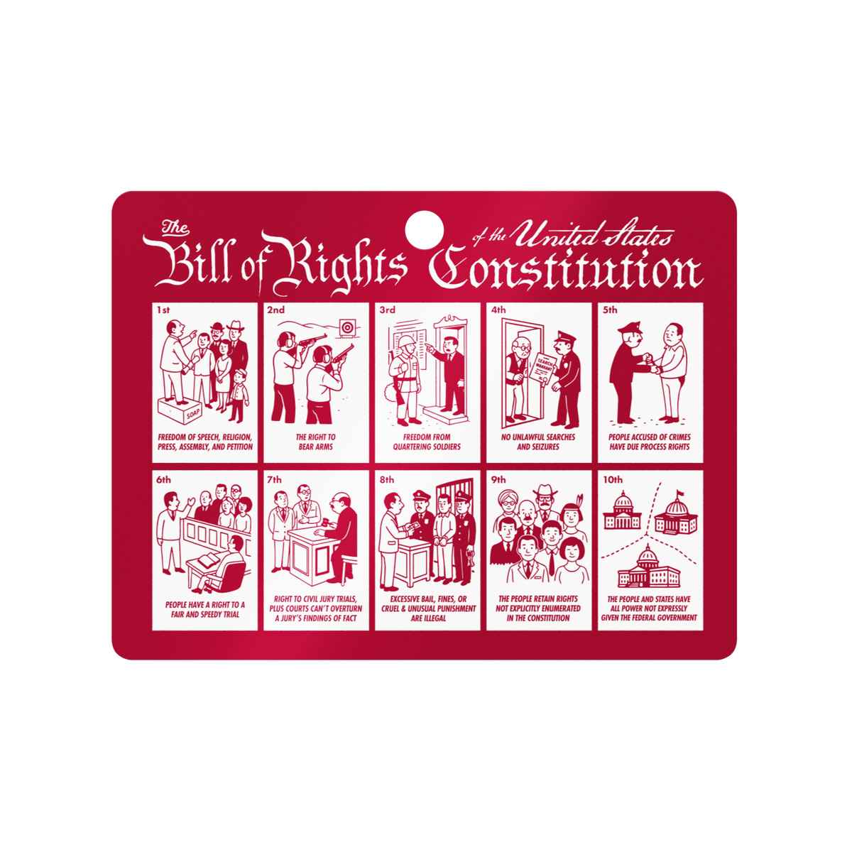 Illustrated Bill of Rights Metal Ornament