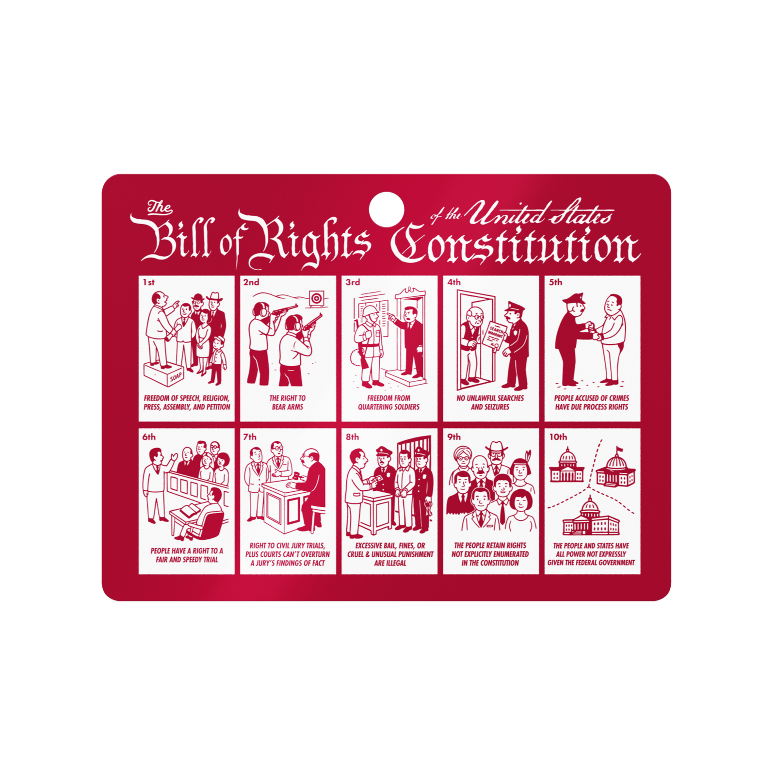 Illustrated Bill of Rights Metal Ornament