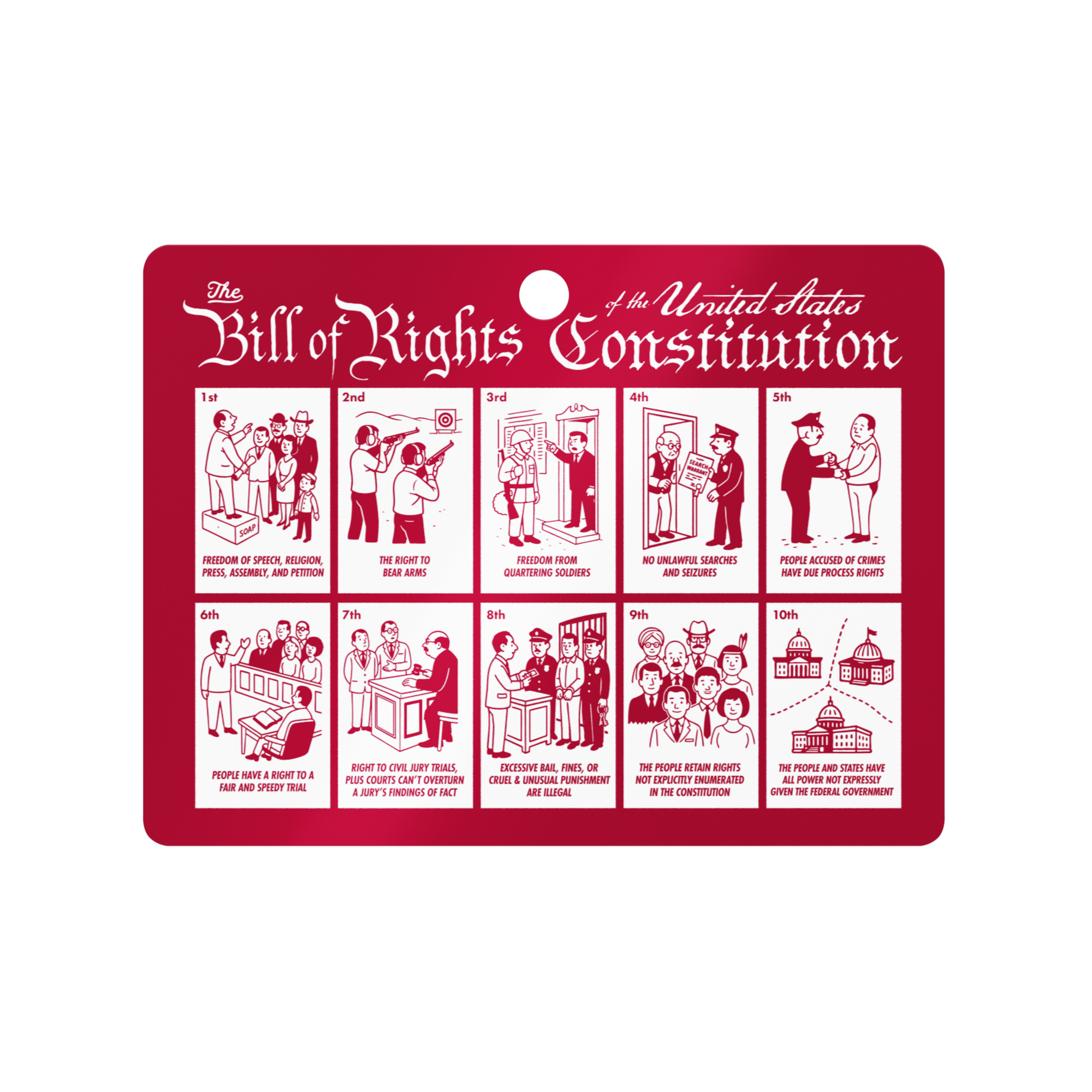 Illustrated Bill of Rights Metal Ornament