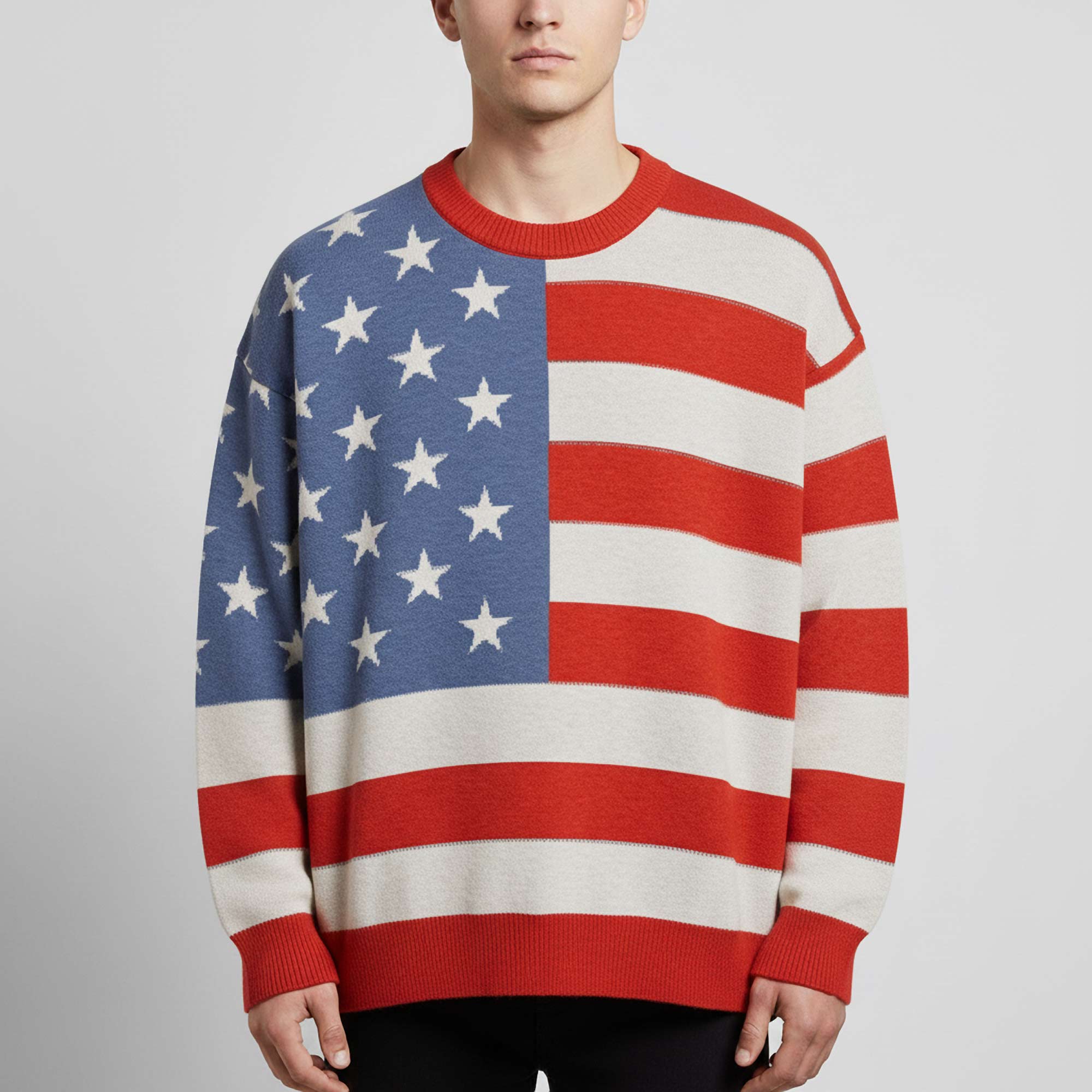 Old Glory American Flag Relaxed Fit Knitted Sweater