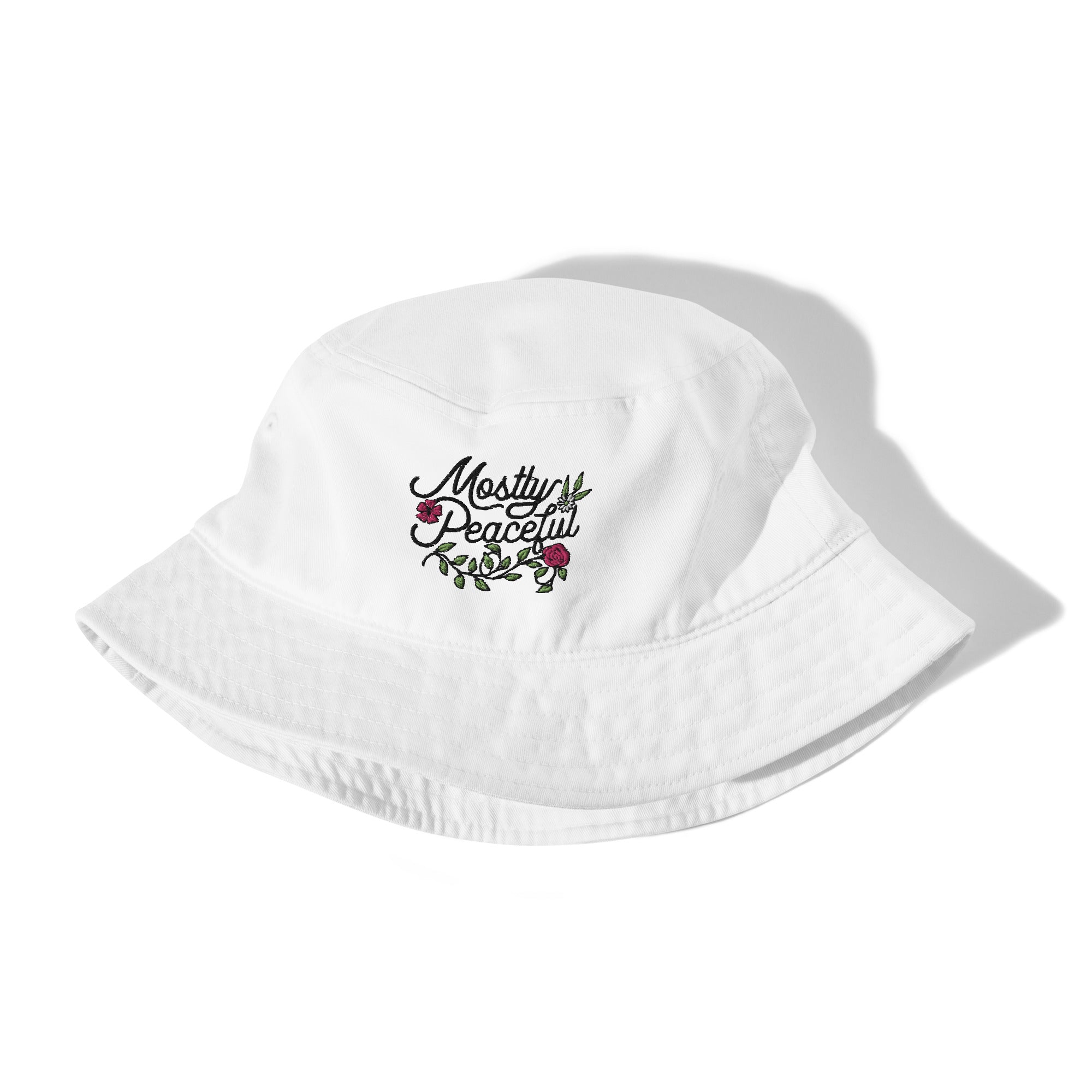 Mostly Peaceful Embroidered Organic Bucket Hat