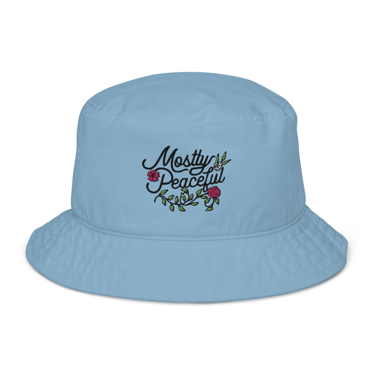 Mostly Peaceful Embroidered Organic Bucket Hat