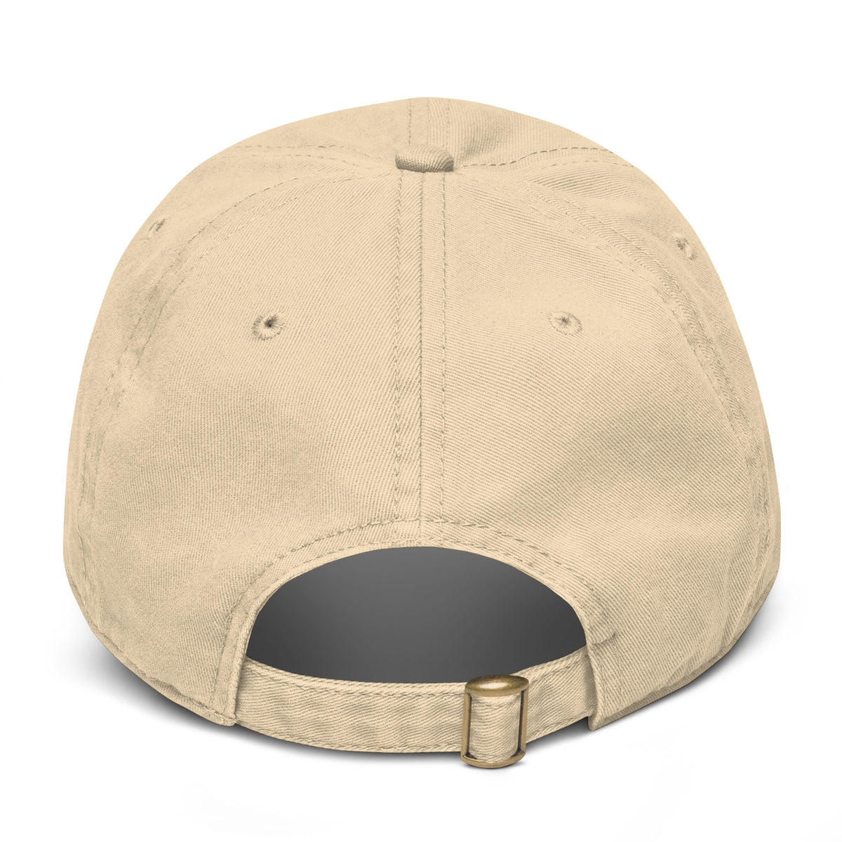 Back view of khaki Mutual Affirmation Society adjustable cotton baseball cap