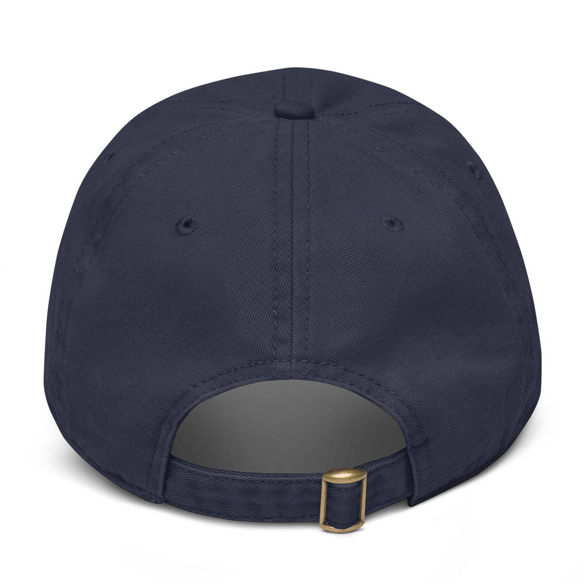 Back view of navy Mutual Affirmation Society adjustable cotton baseball cap