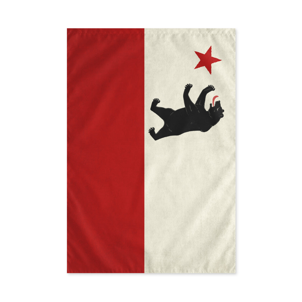 California Peter Storm Bear outdoor flag with red star and pole sleeve, 24 by 36 inch front view
