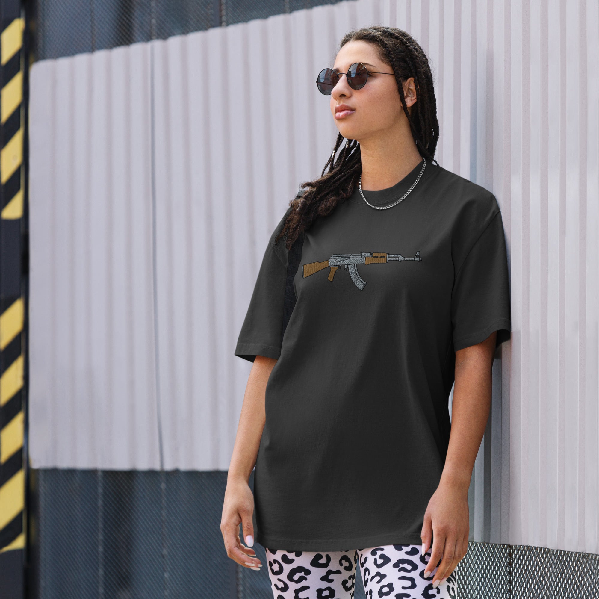 AK47 Embroidered Oversized Faded T-Shirt