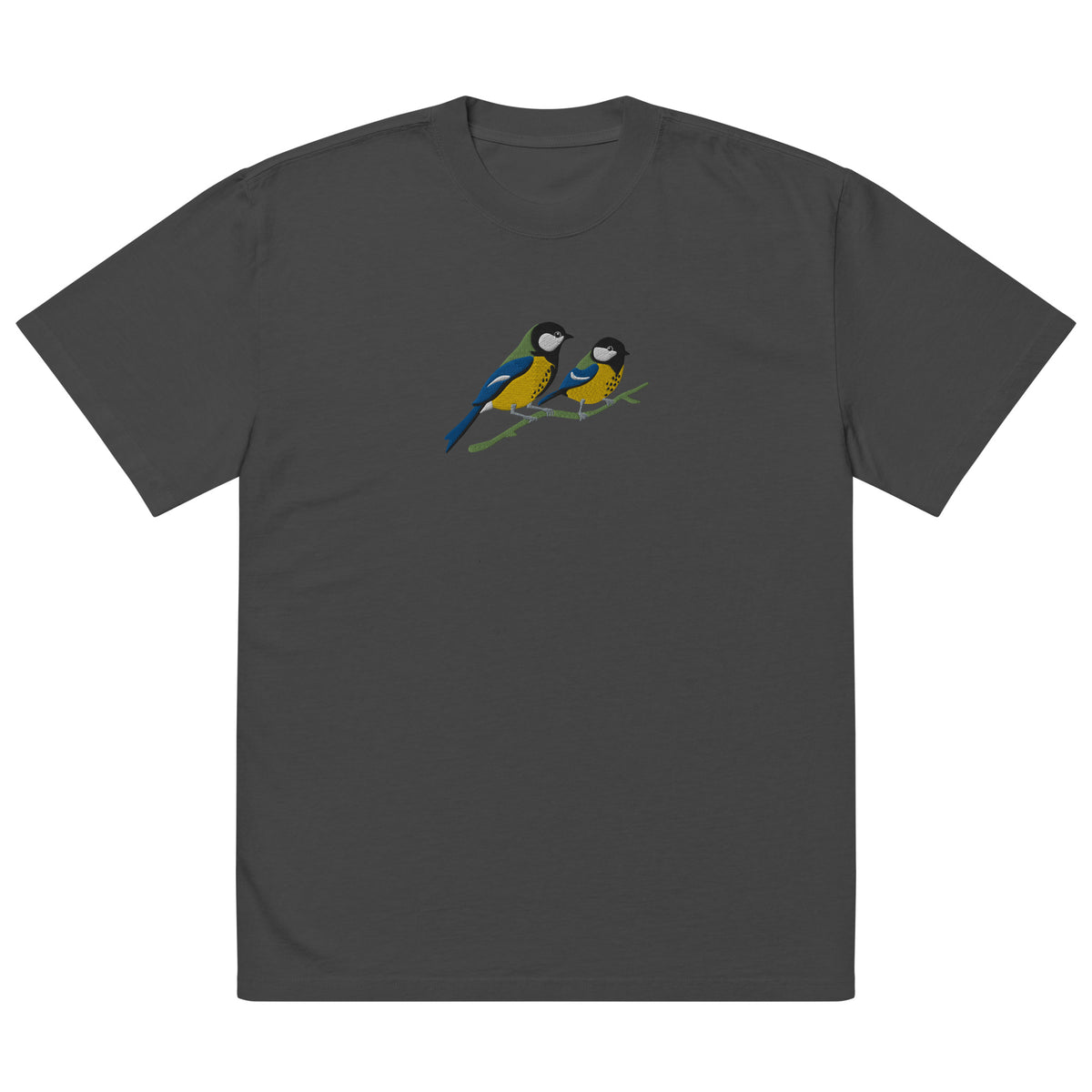 Pair of Great Tits Embroidered Oversized T-Shirt