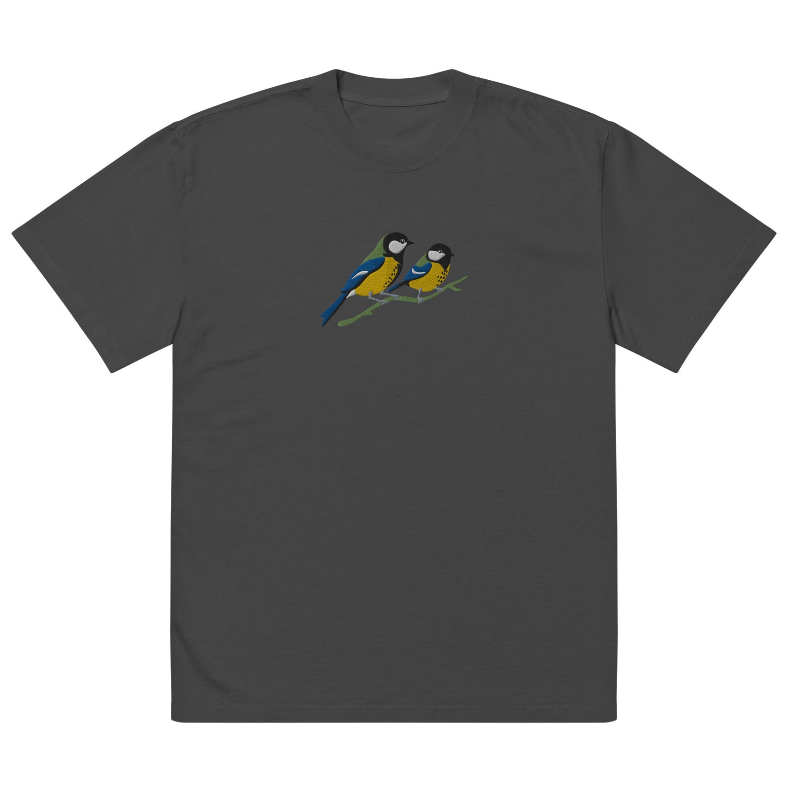 Pair of Great Tits Embroidered Oversized T-Shirt