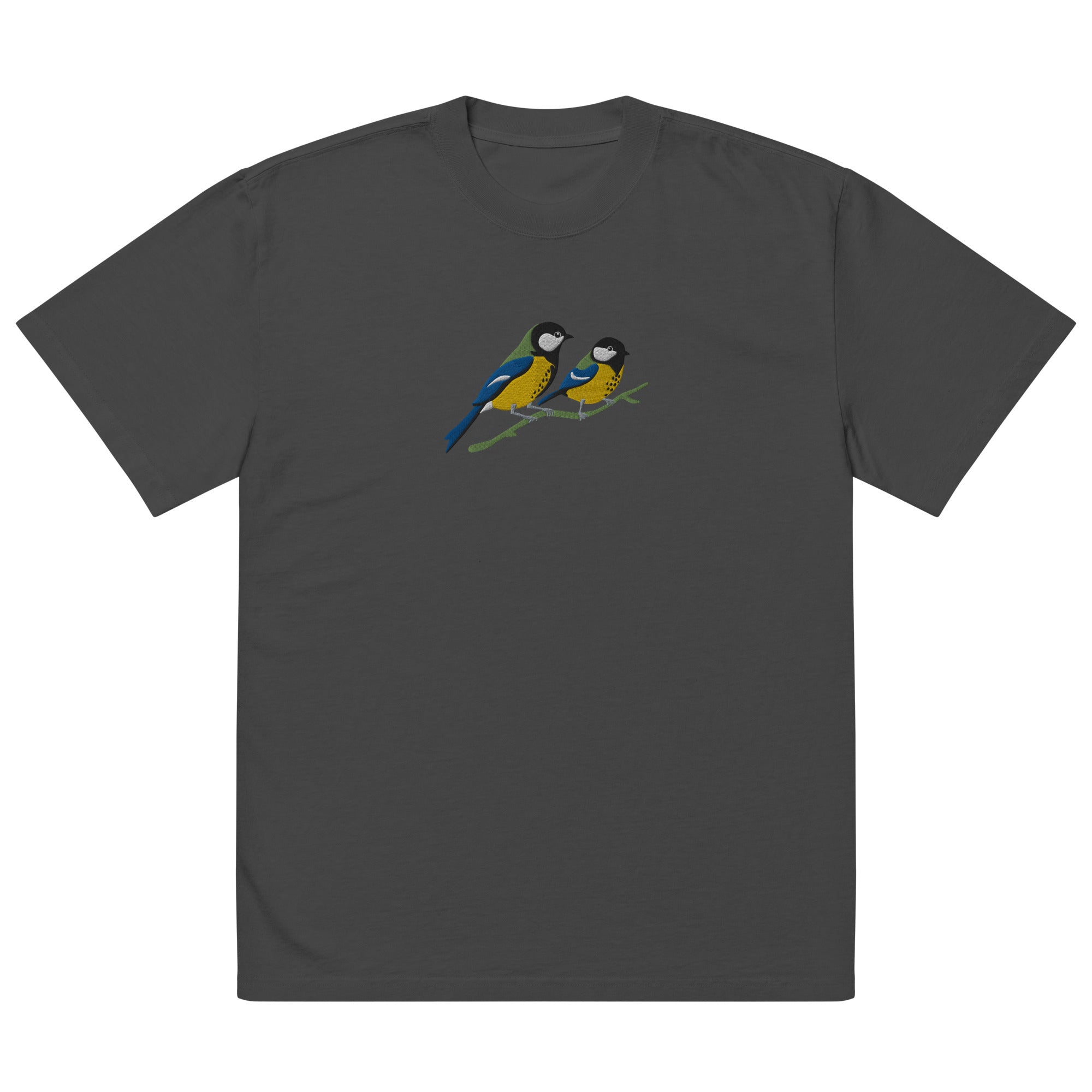 Pair of Great Tits Embroidered Oversized T-Shirt