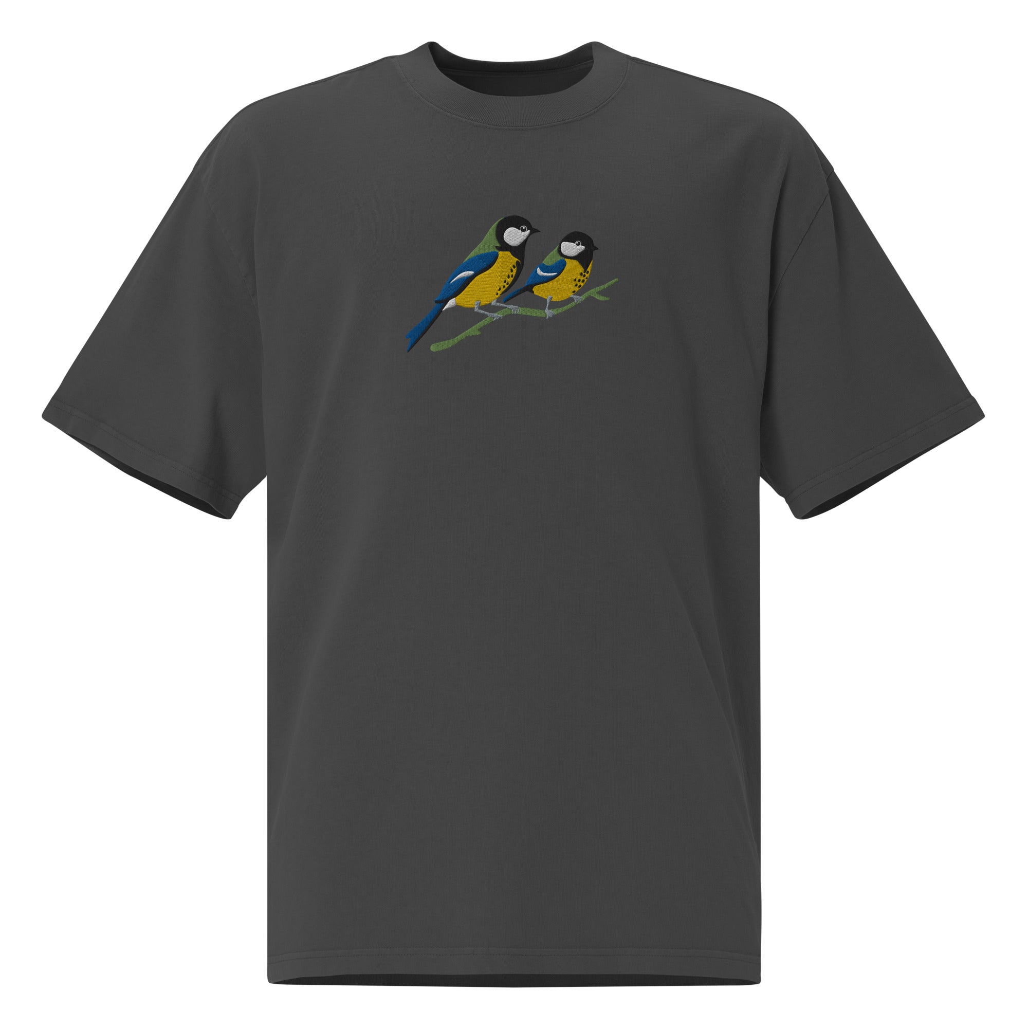 Pair of Great Tits Embroidered Oversized T-Shirt