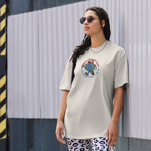 Nature Doesn't Care Embroidered Oversized Faded T-Shirt