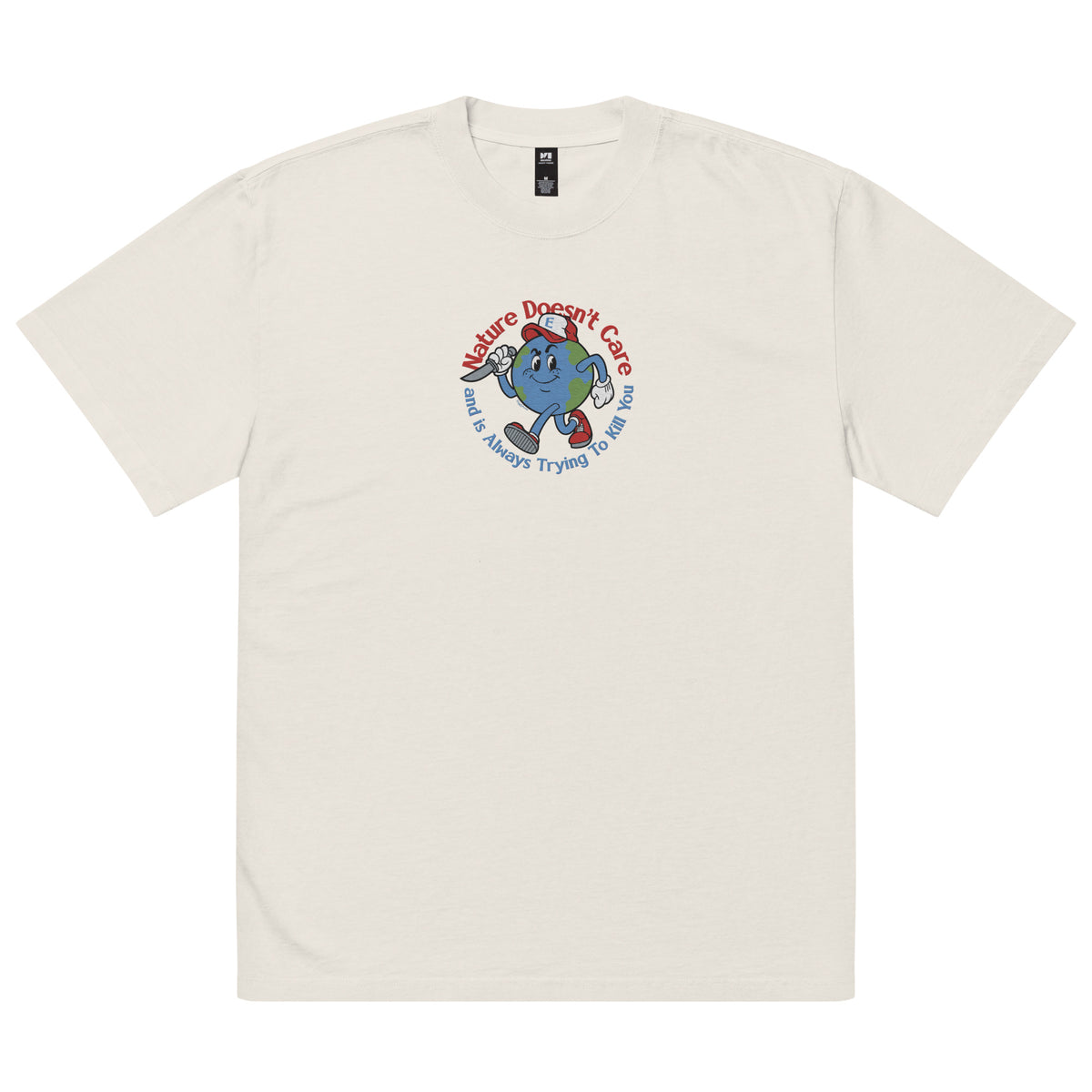 Nature Doesn&#39;t Care Embroidered Oversized Faded T-Shirt