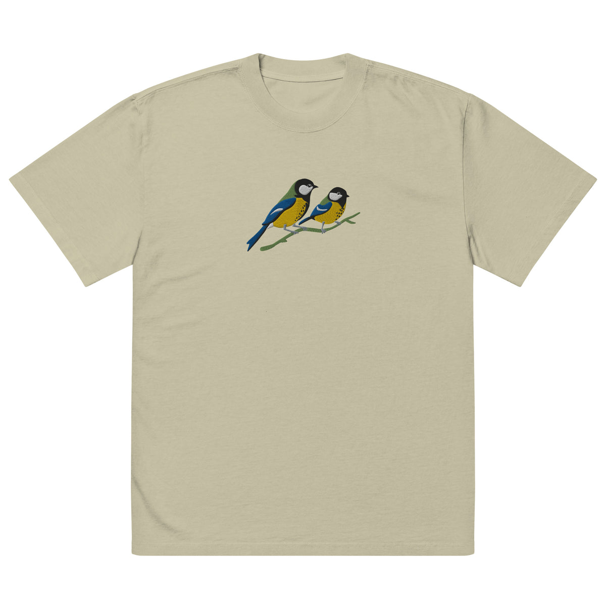 Pair of Great Tits Embroidered Oversized T-Shirt