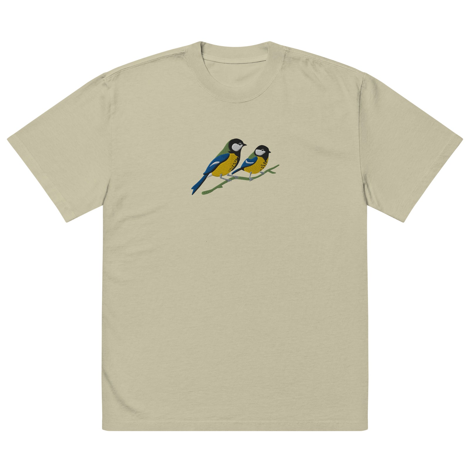 Pair of Great Tits Embroidered Oversized T-Shirt